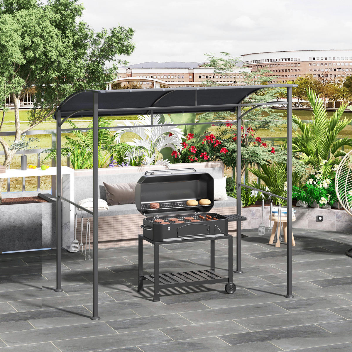 Outsunny Grillpavillon grau Polyester B/H/L: ca. 150x220x215 cm Grillpavillon - grau (215,00/150,00/220,00cm) - Outsunny