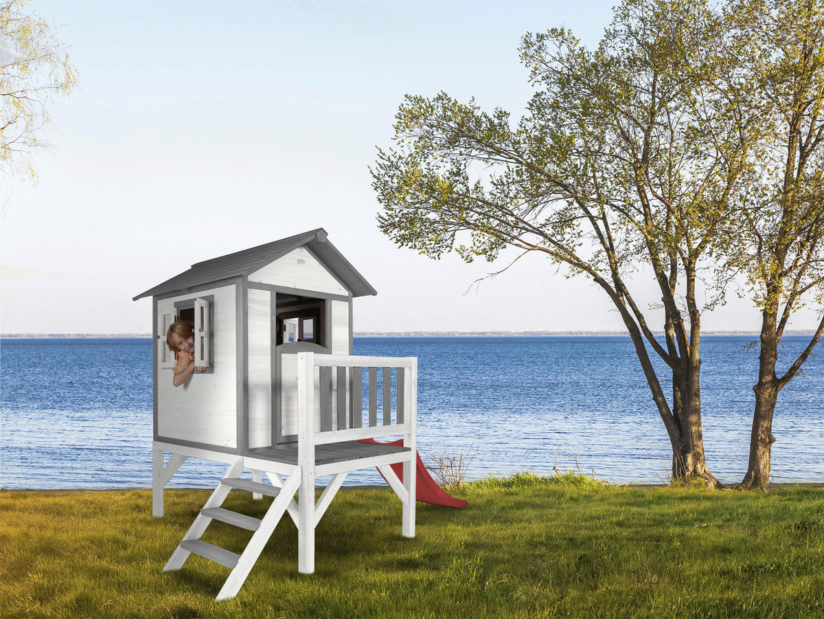 AXI Spielhaus Lodge XL grau B/H/T: ca. 240x189x167 cm Lodge XL - weiß/rot (240,00/189,00/167,00cm) - AXI