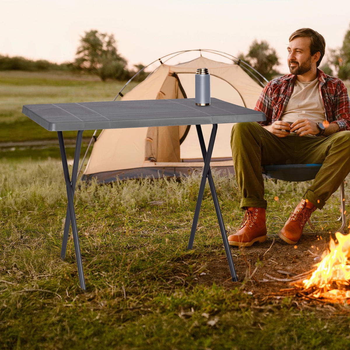 Gartentisch anthrazit Stahl Camping-Scherentisch - anthrazit
