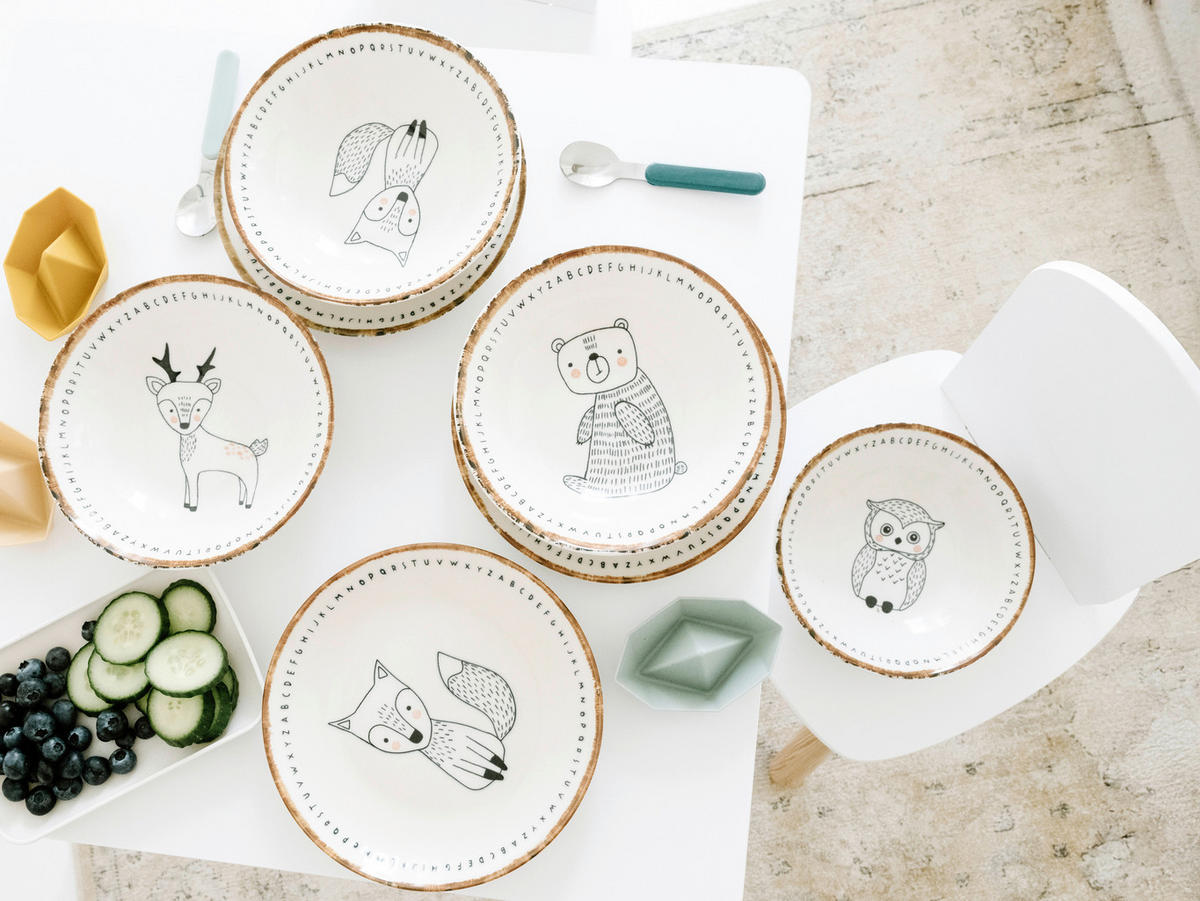 CreaTable Tellerset Freunde des Waldes beige Steinzeug D: ca. 21 cm Freunde des Waldes - beige/braun (21,00cm) - CreaTable