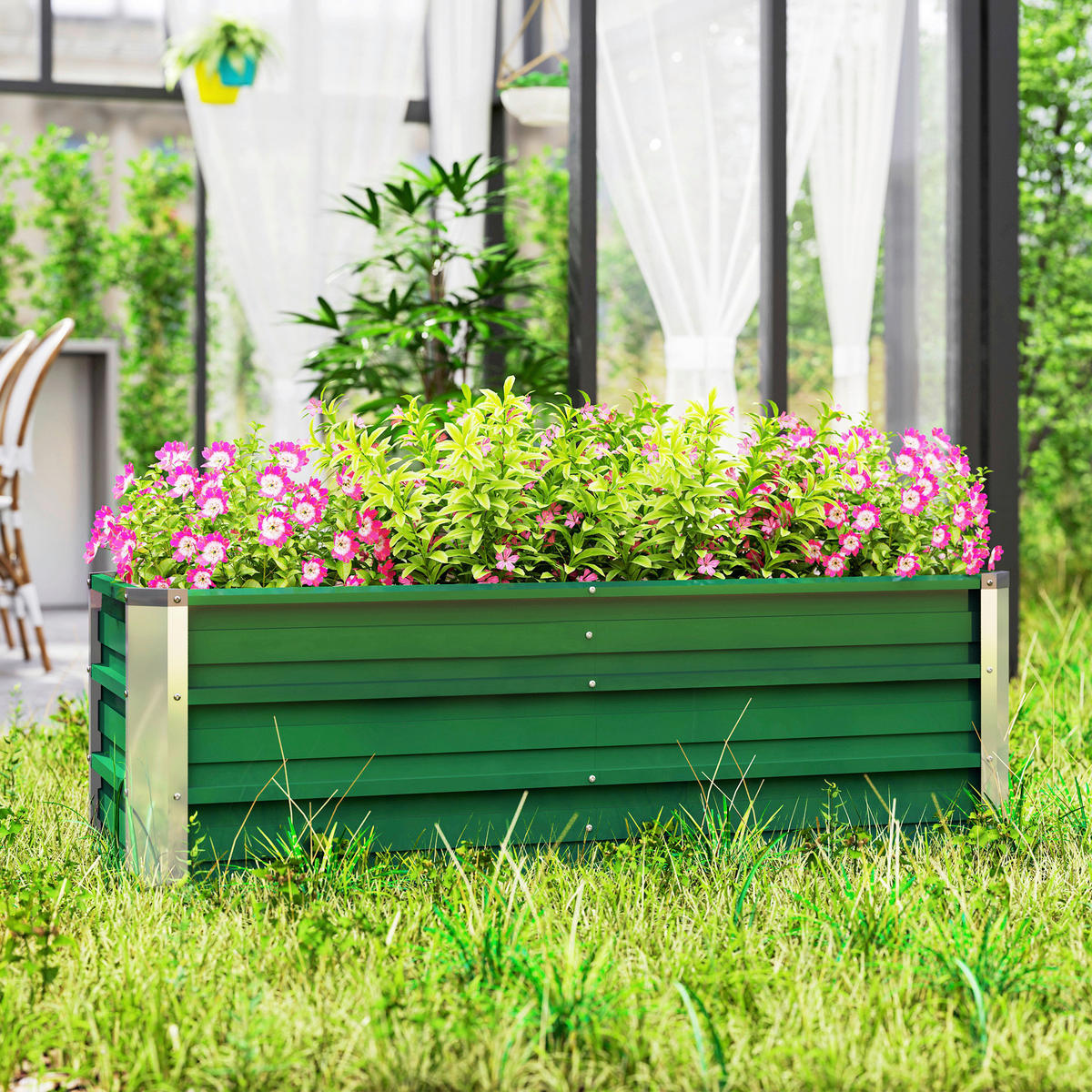 Outsunny Gartenbeet grün Stahl B/H/L: ca. 47x40x125 cm Gartenbeet - grün (125,00/47,00/40,00cm) - Outsunny