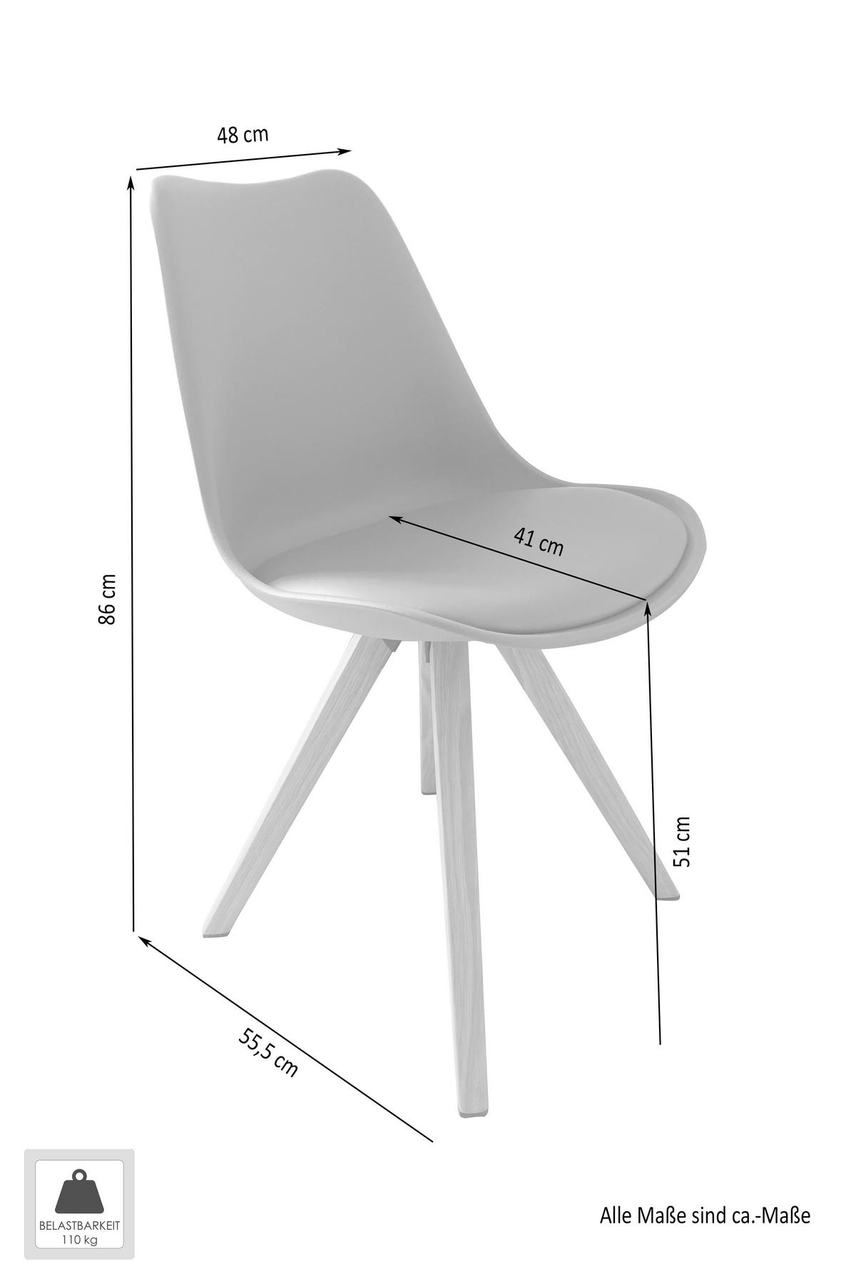 Stuhl KIRA  2er-Set weiß weiß Eiche Kunststoff Kunstleder Metall B/H/T: ca. 48x86x55,5 cm KIRA  2er-Set - Eiche/weiß (48,00/86,00/55,50cm) - byLIVING