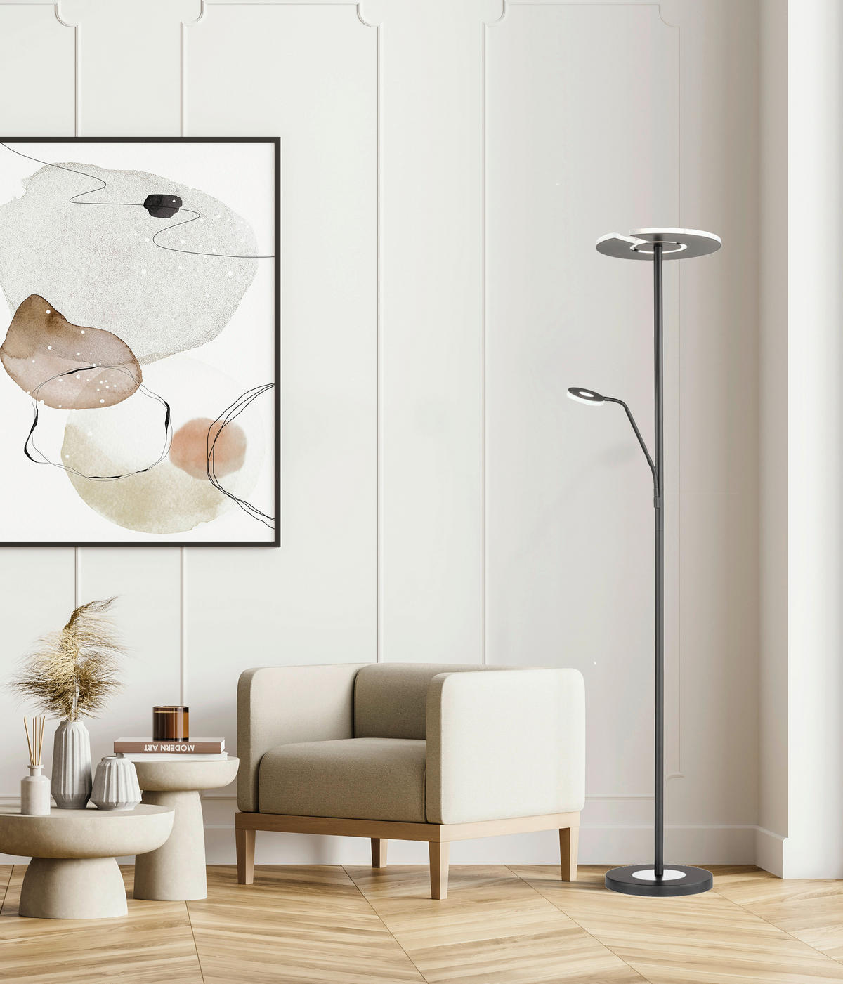 Fischer & Honsel LED-Stehleuchte 40318 Chrom schwarz Metall B/H/T: ca. 35x180x50 cm 1 Brennstellen Dent - schwarz/Chrom (35,00/180,00/50,00cm) - Fischer & Honsel