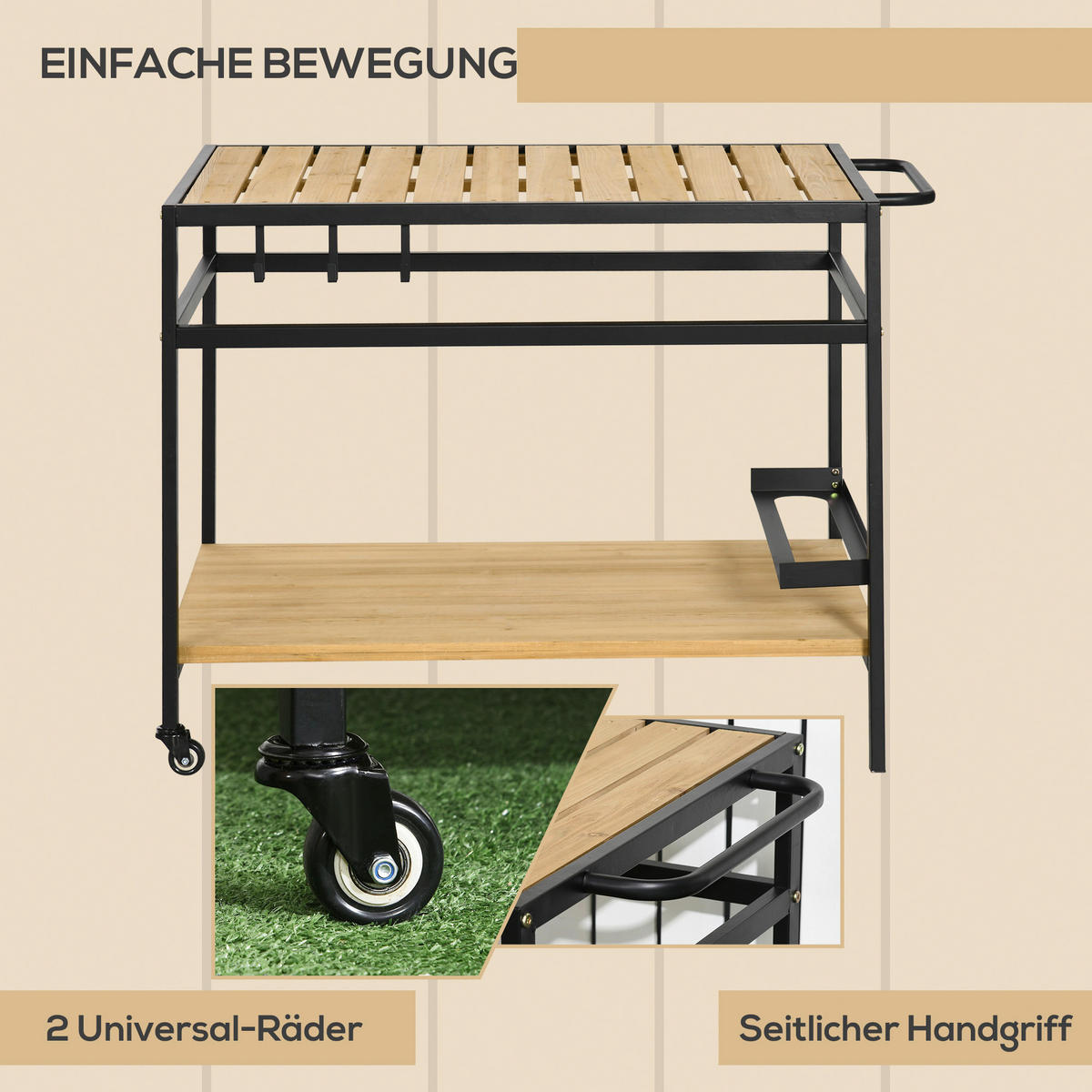 Outsunny Servierwagen natur Stahl B/H/L: ca. 65x80x107 cm Servierwagen - natur (107,00/65,00/80,00cm) - Outsunny