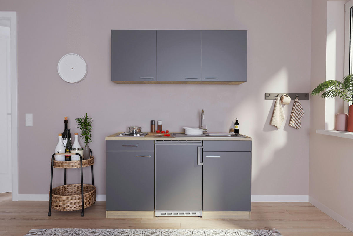 Respekta Singleküche Economy grau matt B/H/T: ca. 150x200x60 cm Economy - Eiche/Alu (150,00/200,00/60,00cm) - Respekta