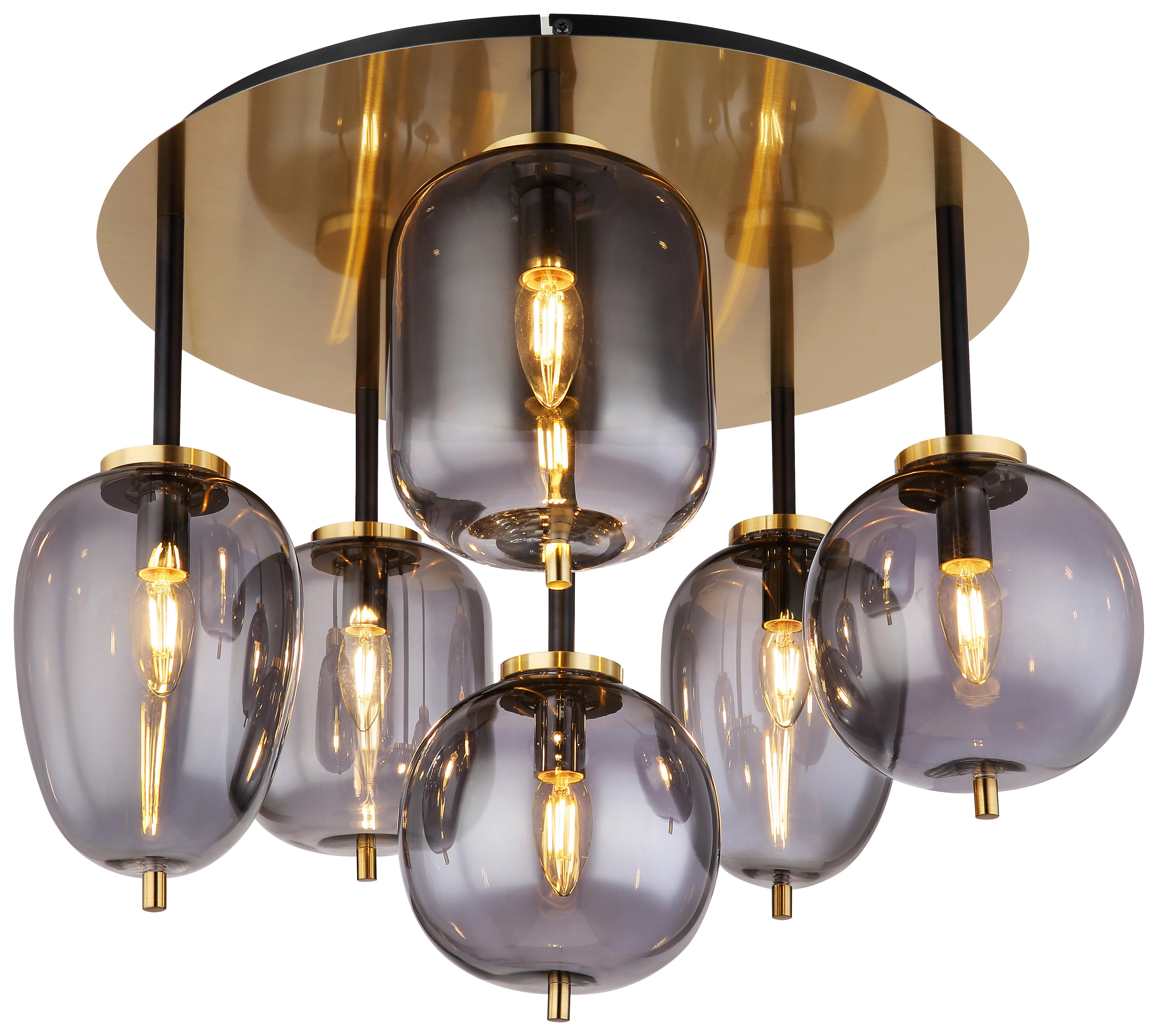 GLOBO Deckenleuchte messing Glas Metall H/D: ca. 38x65 cm 6 Brennstellen 15345-6DMM - messing (65,00/38,00cm) - GLOBO