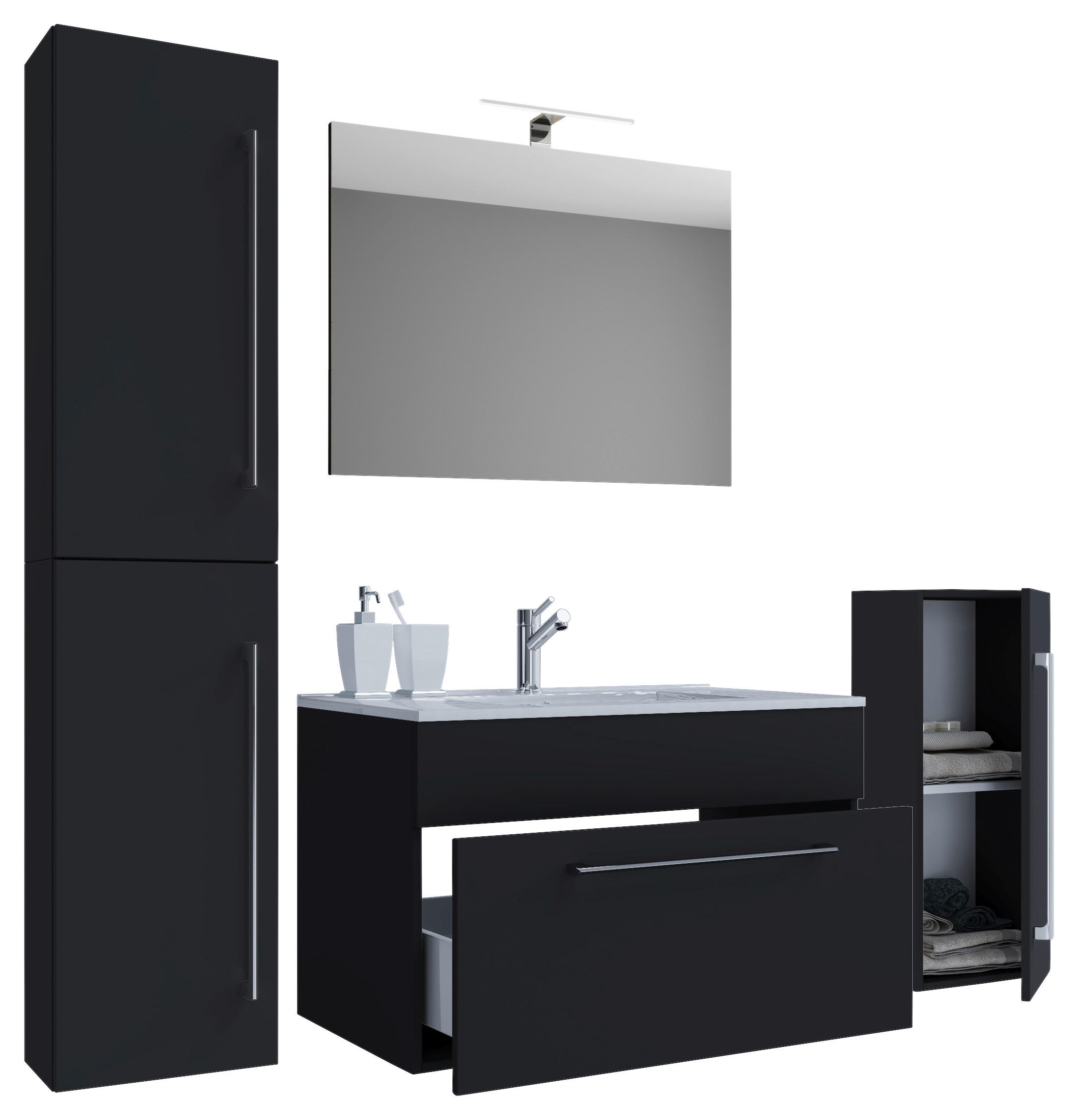 Waschplatz 5tlg-Badinos schwarz B/H/T: ca. 60x50x46 cm 5tlg-Badinos - schwarz (60,00/50,00/46,00cm) - VCM Möbel
