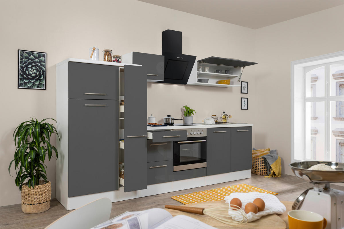 Respekta Küchenblock Amanda grau Hochglanz B/H/T: ca. 300x200x60 cm Amanda - weiß/Edelstahloptik (300,00/200,00/60,00cm) - Respekta