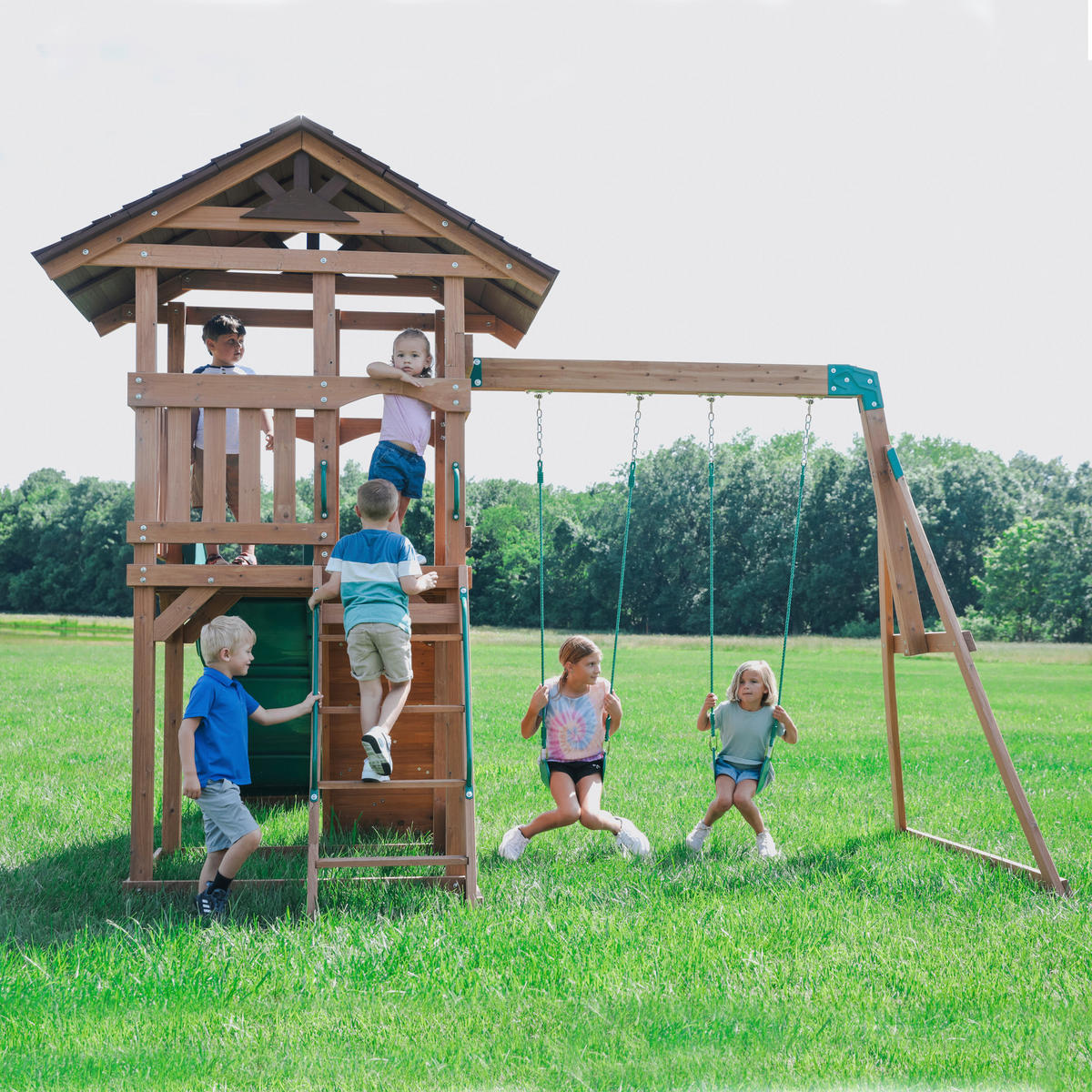 Backyard Discovery Spielturm Lightning Ridge grün B/H/L: ca. 430x310x380 cm Lightning Ridge - braun/grün (380,00/430,00/310,00cm) - Backyard Discovery
