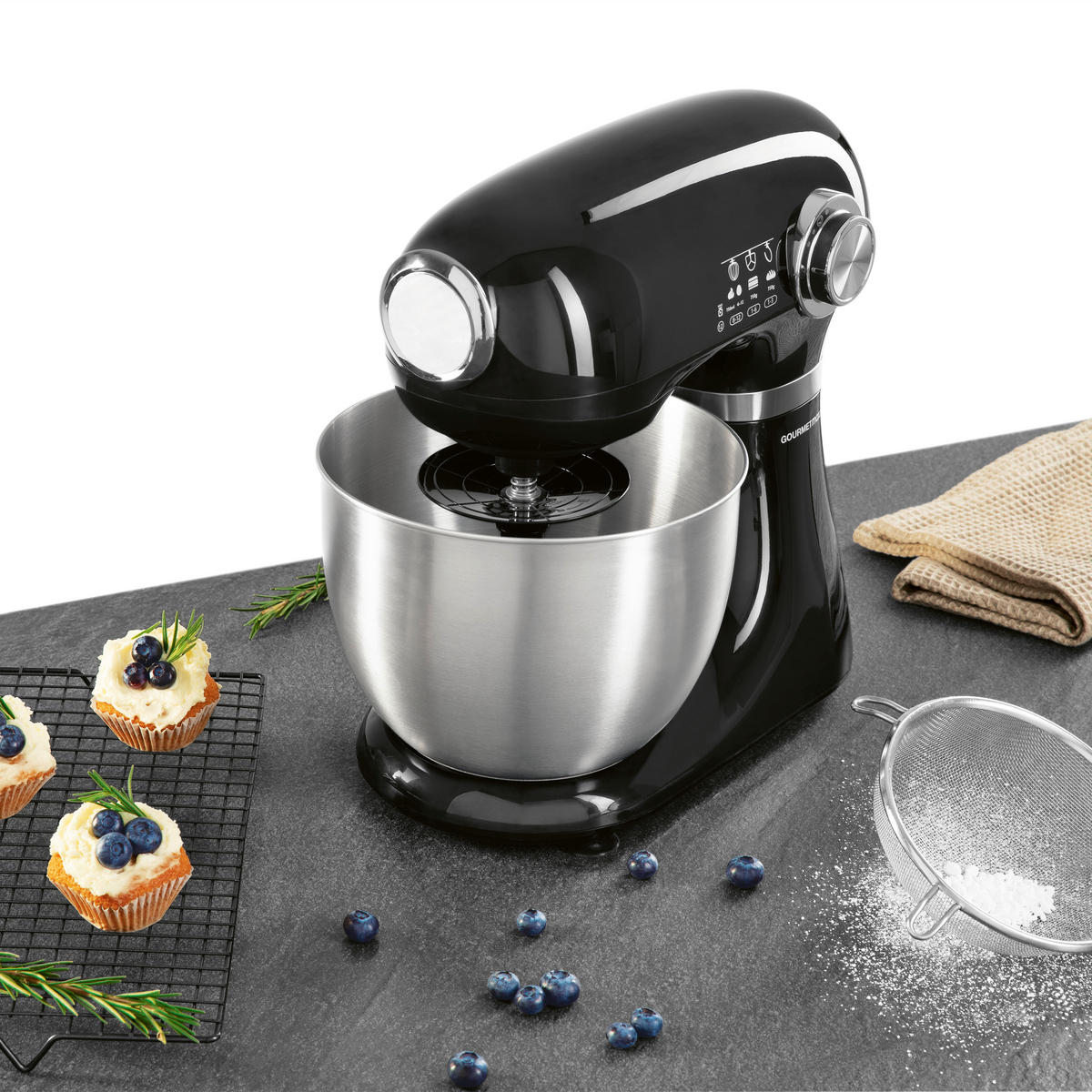 GOURMETmaxx Küchenmaschine schwarz Edelstahl B/H/L: ca. 26x38x41 cm Küchenmaschine - schwarz (41,00/26,00/38,00cm) - GOURMETmaxx