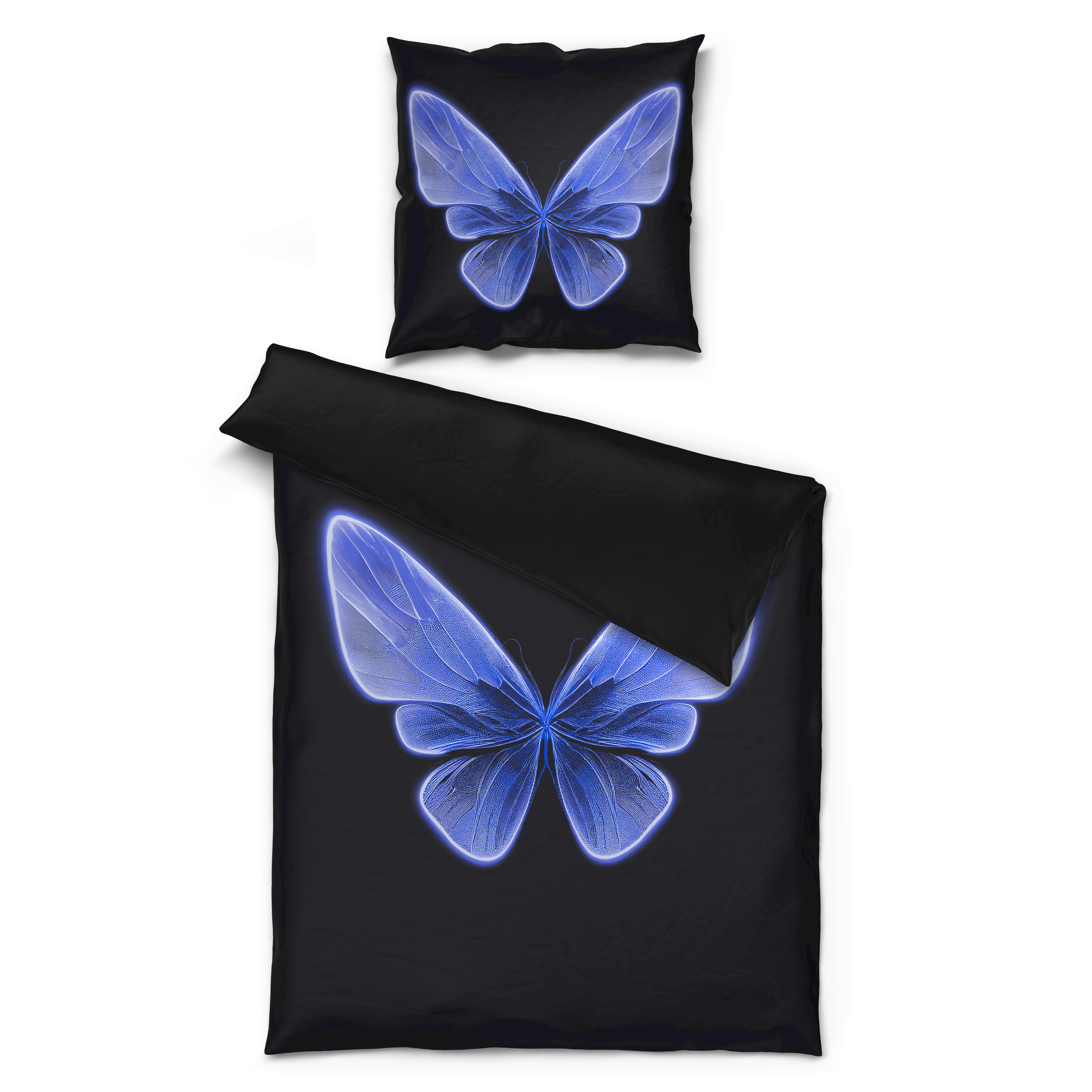 Microfaser Bettwäsche Wendebettwäsche_Microf._Schmetter. - blau/schwarz (135,00/200,00cm) - beau rêve