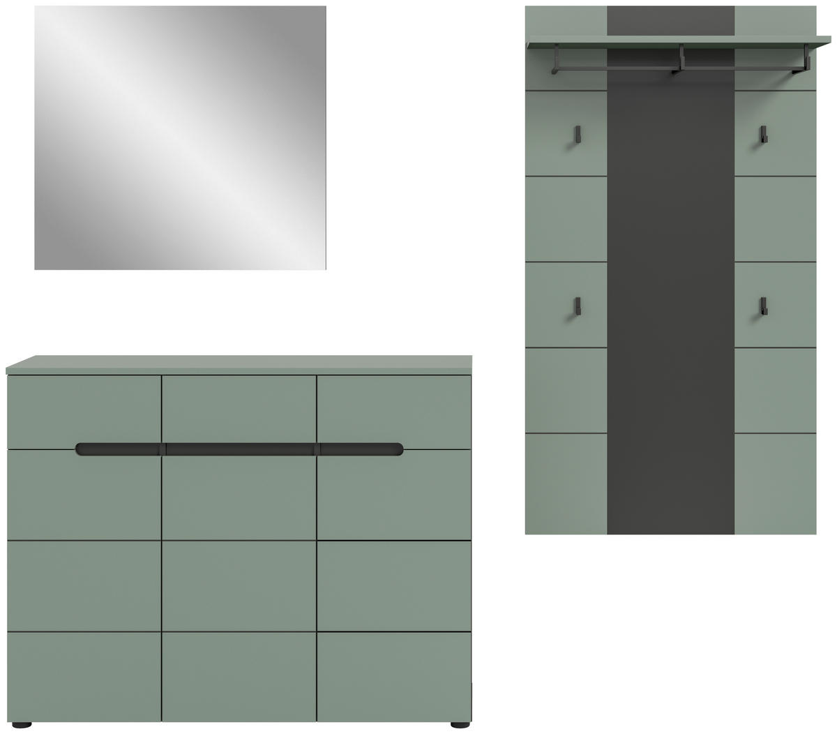 Garderobe Canu grün basaltgrau Nachbildung B/H/T: ca. 215x190x37 cm Canu - basaltgrau/grün (215,00/190,00/37,00cm) - xonox.home