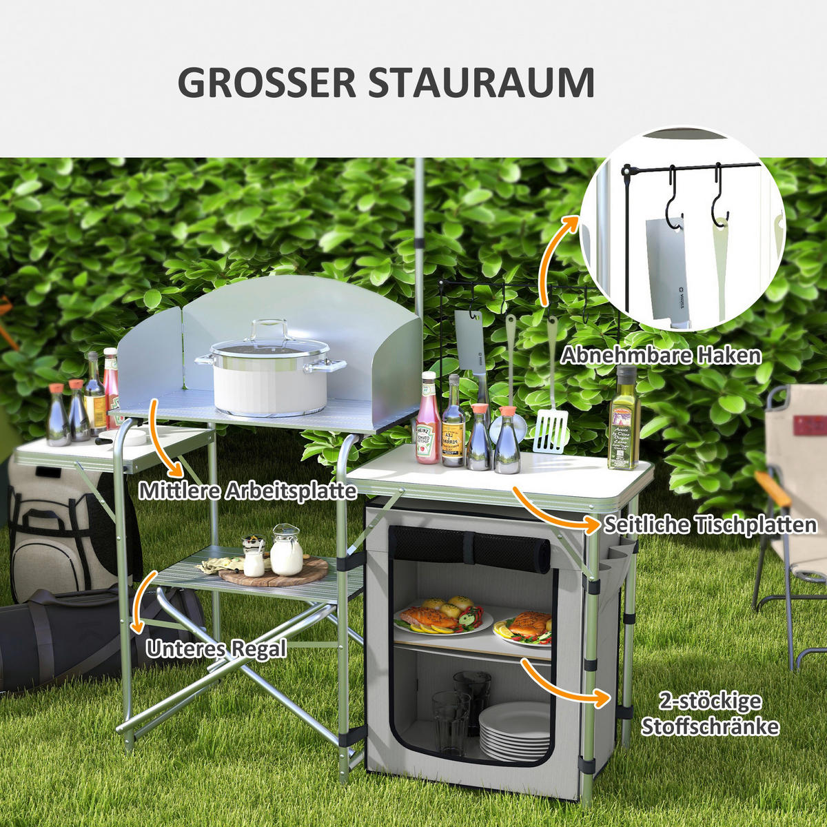 Outsunny Camping Küche B/H/L: ca. 48x119x144 cm Camping Küche - silber (144,00/48,00/119,00cm) - Outsunny