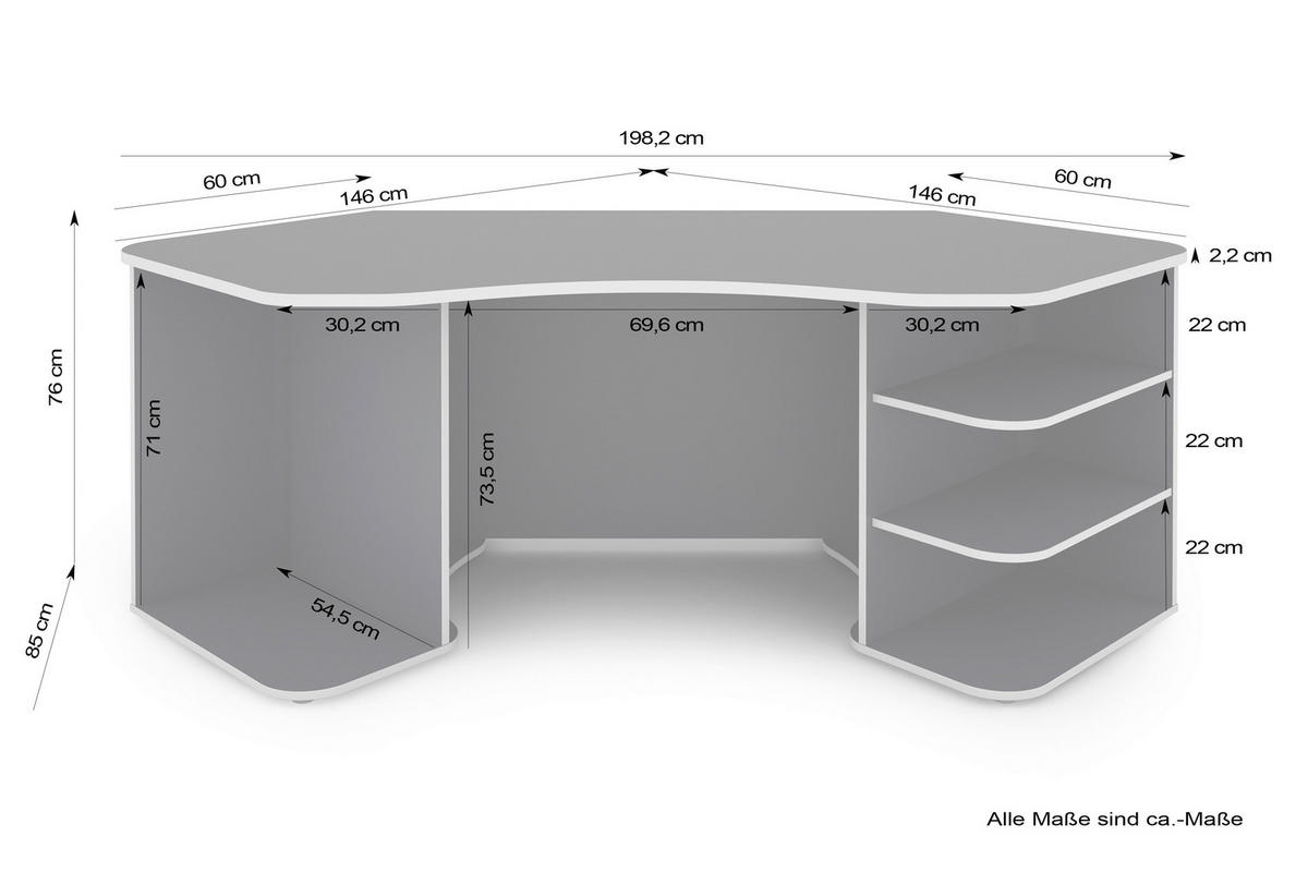 Schreibtisch THANATOS anthrazit B/H/T: ca. 198x76x85 cm THANATOS - anthrazit (198,00/76,00/85,00cm) - byLIVING
