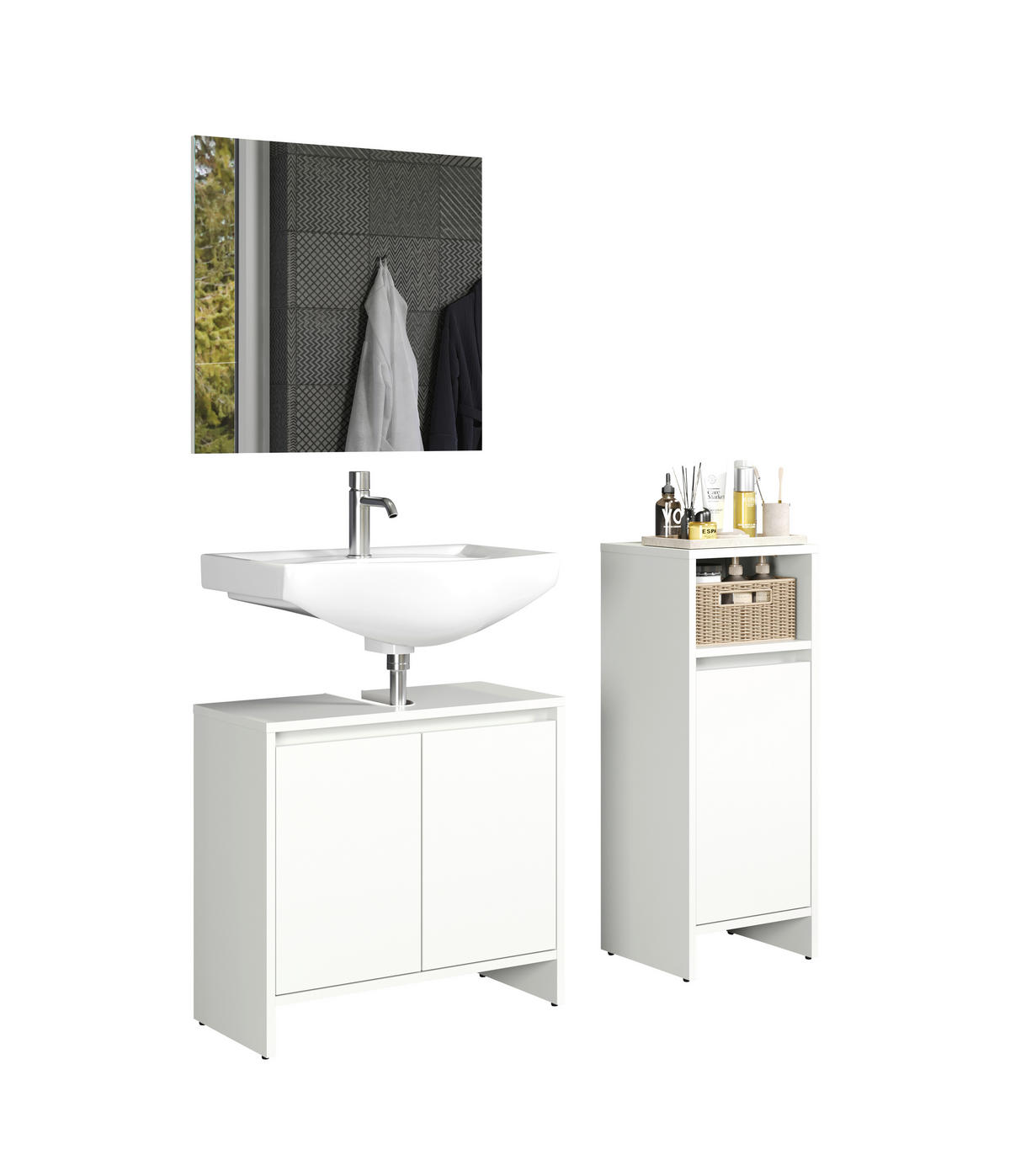 Badezimmer-Set Basix weiß matt grau B/H/T: ca. 107x164x28 cm Basix - weiß/grau (107,00/164,00/28,00cm) - Trendteam