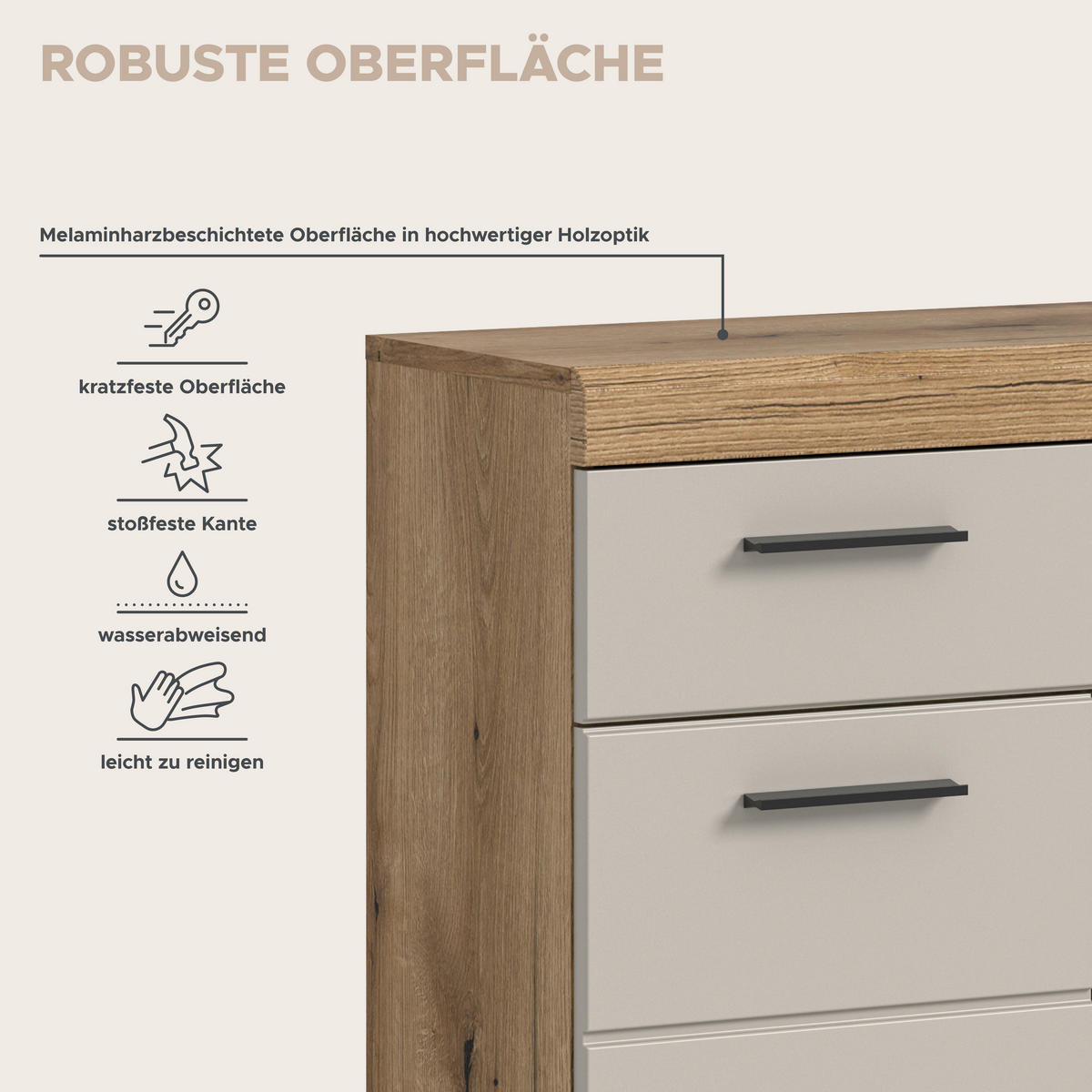 Badhochschrank Scout Evoke Oak Nachbildung Kaschmirgrau Nachbildung B/H/T: ca. 74x88x31 cm Scout - Kaschmirgrau (74,00/88,00/31,00cm) - xonox.home