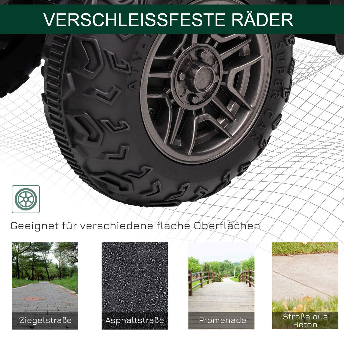 HOMCOM Kinderauto schwarz B/H/L: ca. 45x88x50 cm Kinderquad - schwarz/grün (50,00/45,00/88,00cm) - HOMCOM