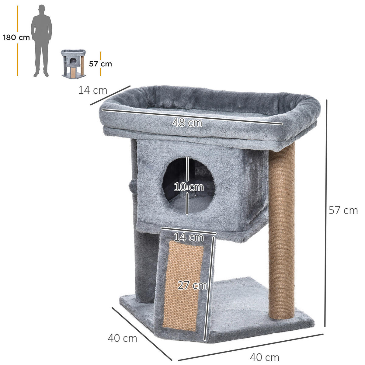 PawHut Katzenbaum hellgrau Polyester B/H/L: ca. 40x57x40 cm Katzenbaum - hellgrau (40,00/40,00/57,00cm) - PawHut