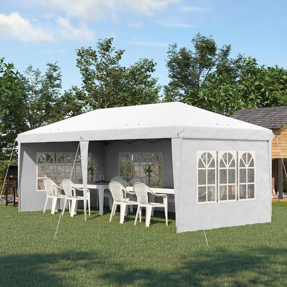 Outsunny Faltpavillon weiß Polyester-Mischgewebe B/H/L: ca. 295x270x585 cm Faltpavillon - weiß (585,00/295,00/270,00cm) - Outsunny