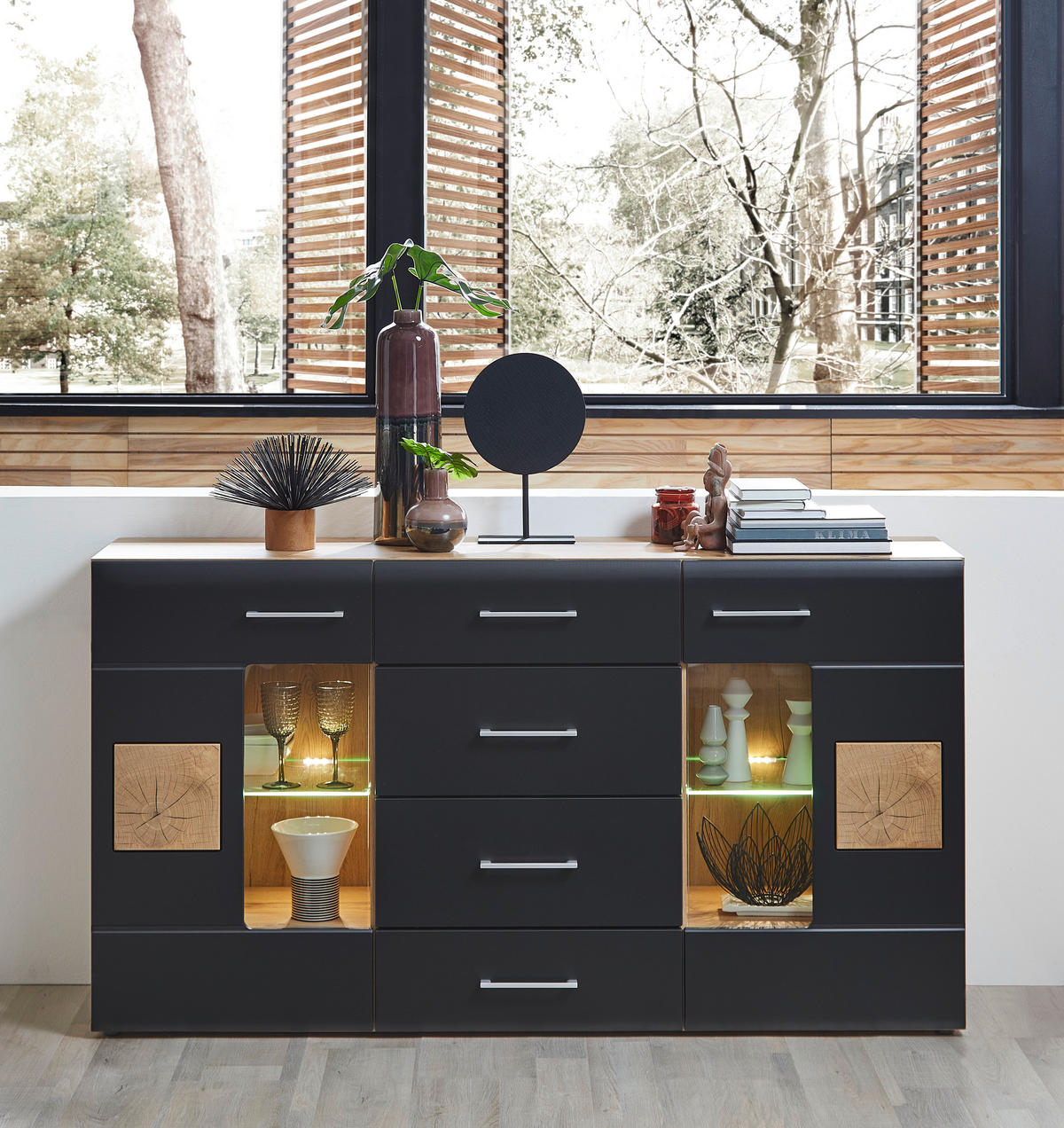 Sideboard Sonate Eiche Nachbildung schwarz matt B/H/T: ca. 170x93x40 cm Sonate - schwarz (170,00/93,00/40,00cm)