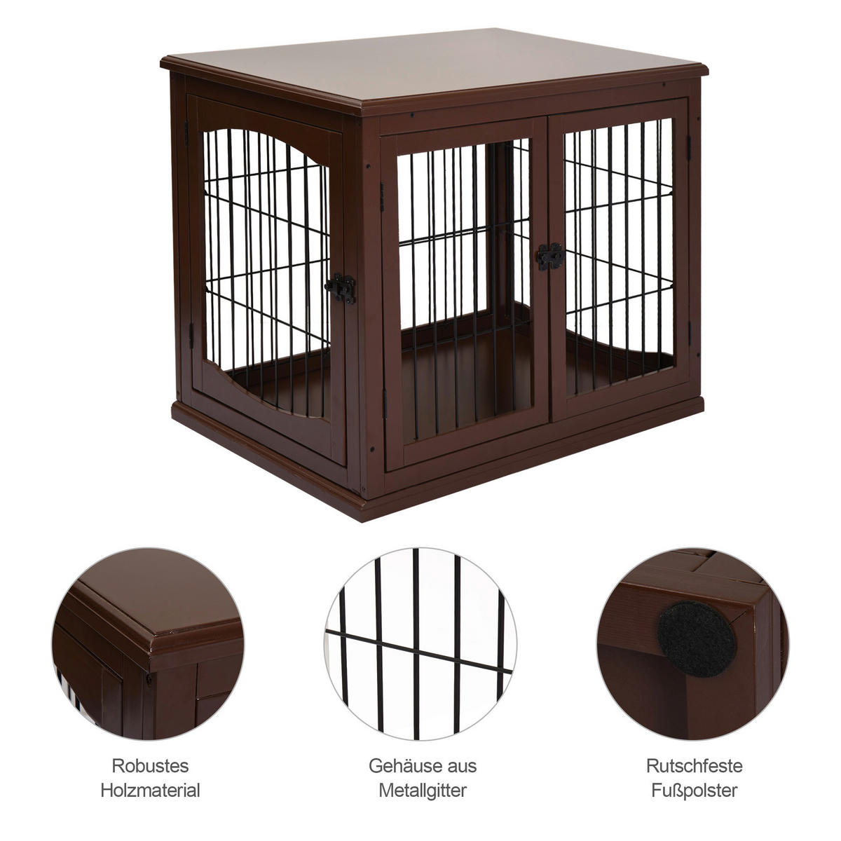PawHut Hundekäfig braun Metall B/H/L: ca. 81x66x58,5 cm Hundekäfig - braun (58,50/81,00/66,00cm) - PawHut