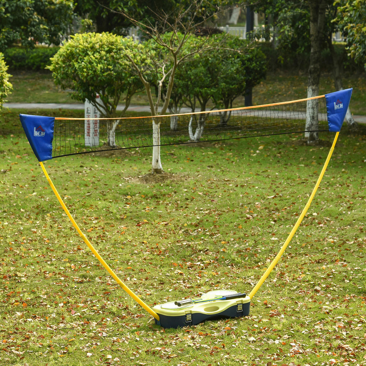 HOMCOM Badmintonnetz gelb B/H/T: ca. 280x157x33 cm Badmintonnetz mit 4 Schlägern - blau/gelb (280,00/157,00/33,00cm) - HOMCOM