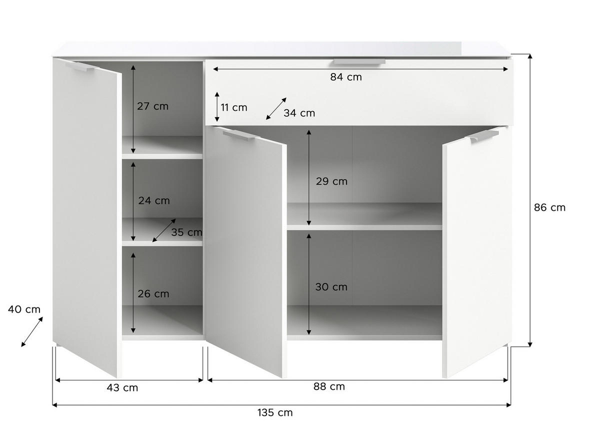 Kommode Ray weiß B/H/T: ca. 135x86x40 cm Ray - weiß (135,00/86,00/40,00cm) - xonox.home