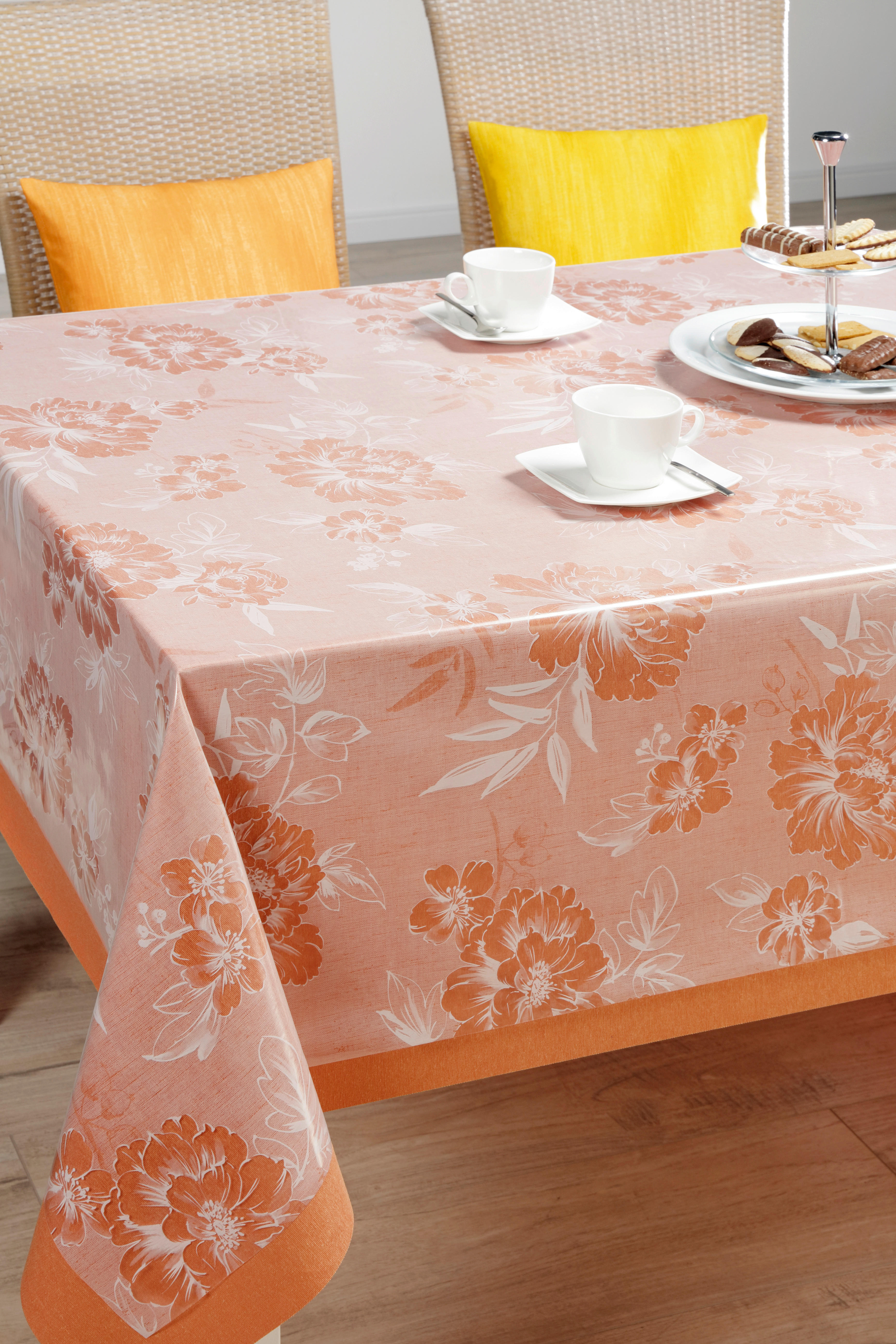 Abwaschbarer Tischbelag Blumen transparent B: ca. 140 cm Blumen - weiß/transparent (140,00cm)
