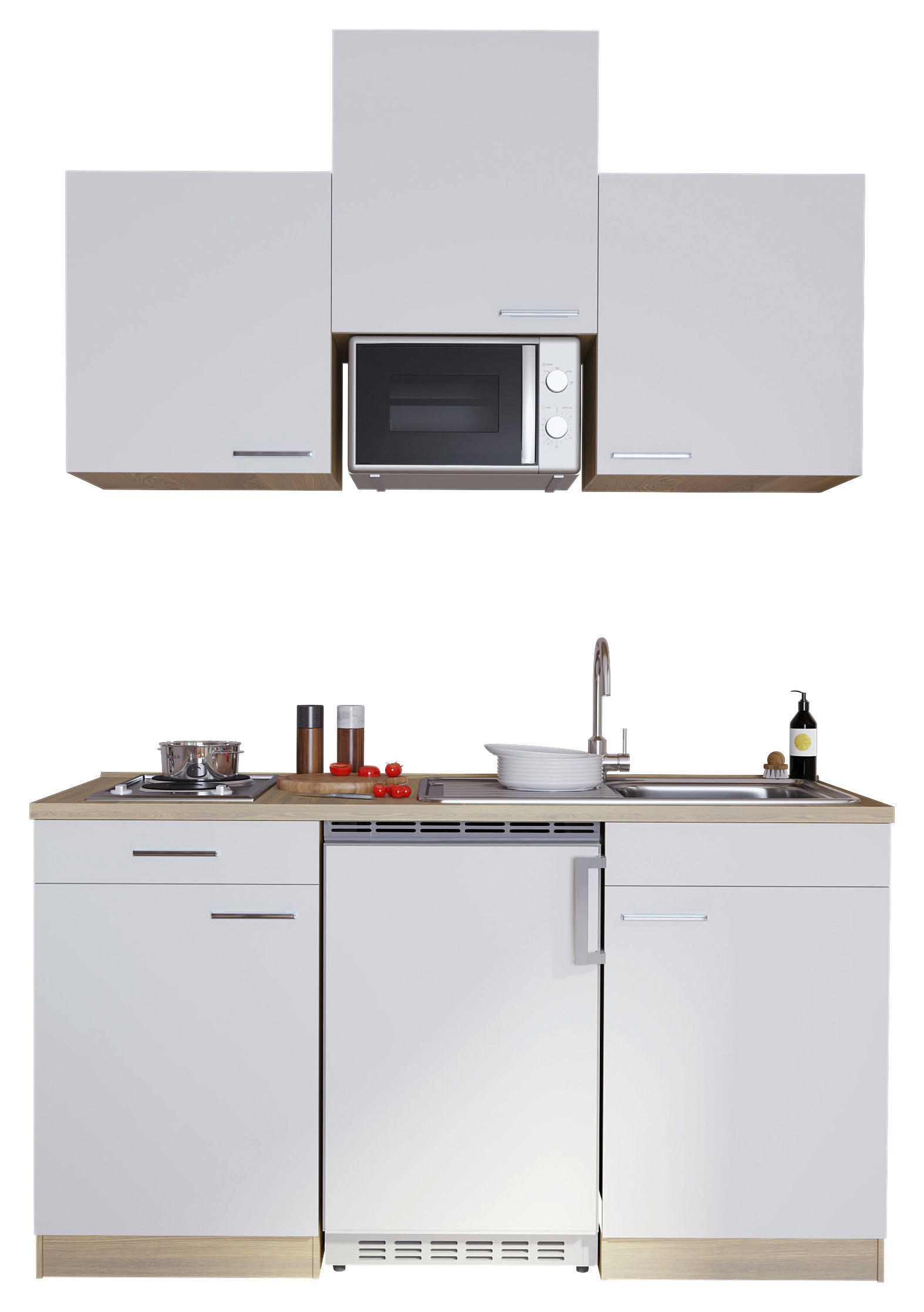 Respekta Singleküche Economy weiß matt B/H/T: ca. 150x200x60 cm Economy - Eiche/weiß (150,00/200,00/60,00cm) - Respekta