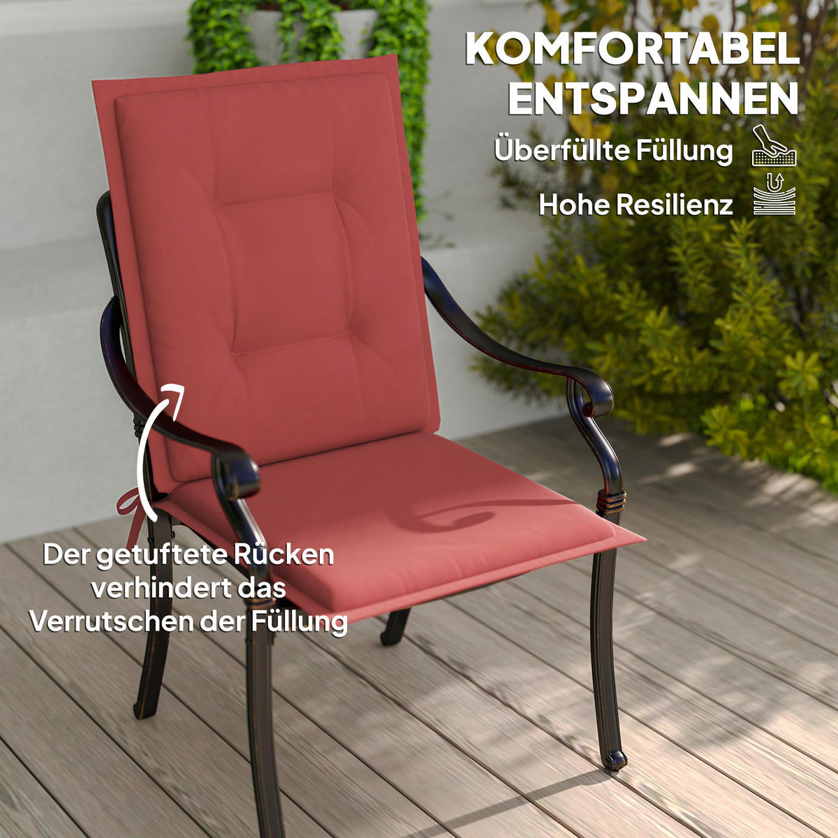 Outsunny Sitzkissen 4er Set weinrot Polyester B/H/L: ca. 50x5x108 cm Sitzkissen 4er Set - weinrot (108,00/50,00/5,00cm) - Outsunny
