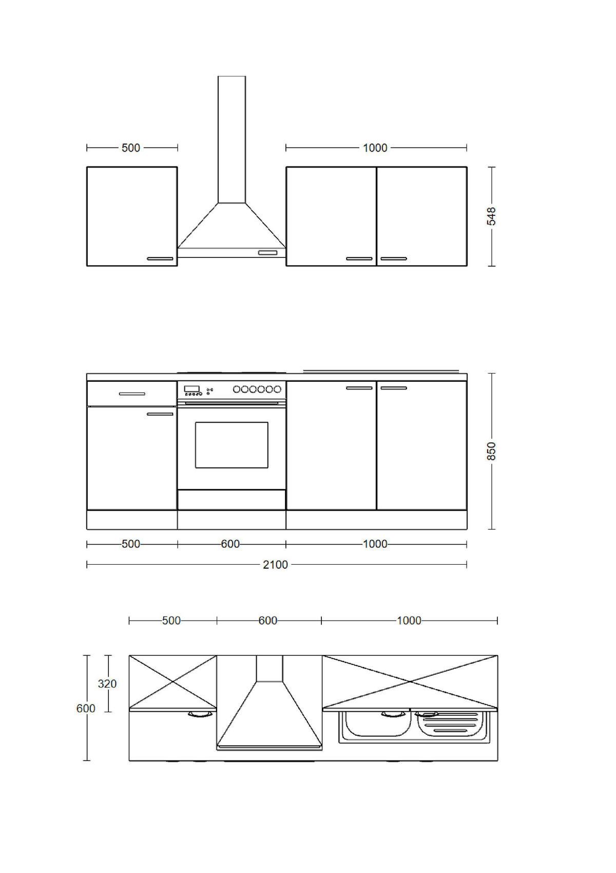 Flex-Well Küchenblock Morena Basalt matt B/H/T: ca. 210x200x60 cm Morena - Eiche/Basalt (210,00/200,00/60,00cm) - Flex-Well
