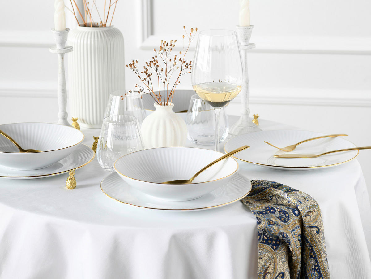 CreaTable Tafelservice Valencia gold Porzellan 12 tlg. Valencia - gold/weiß - CreaTable