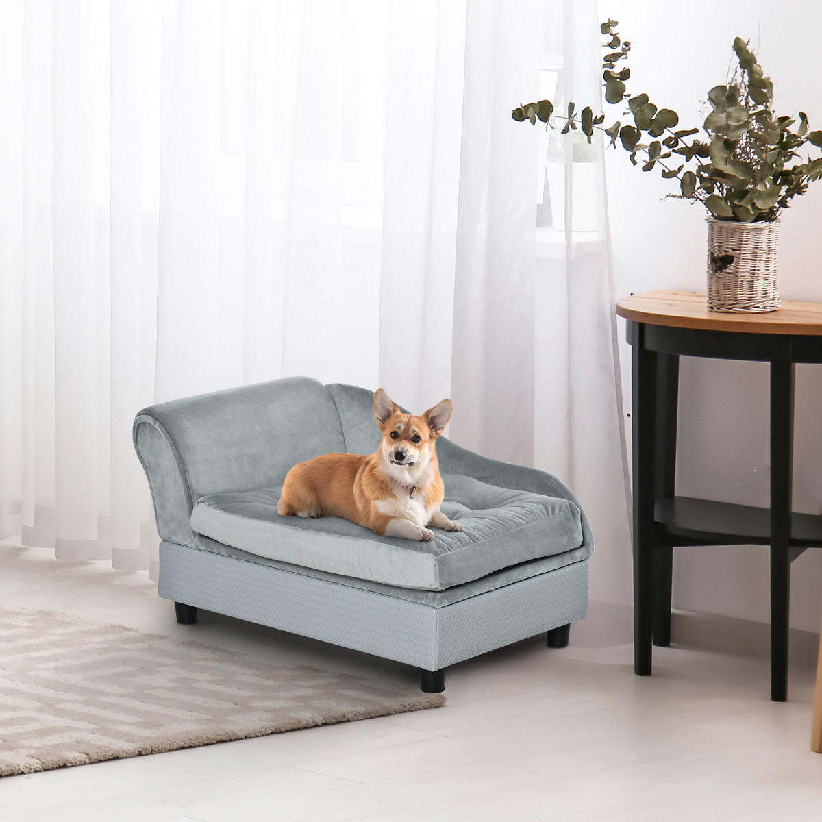PawHut Hundesofa hellblau Holz B/H/T: ca. 76x42x45 cm Hundesofa - hellblau (76,00/42,00/45,00cm) - PawHut