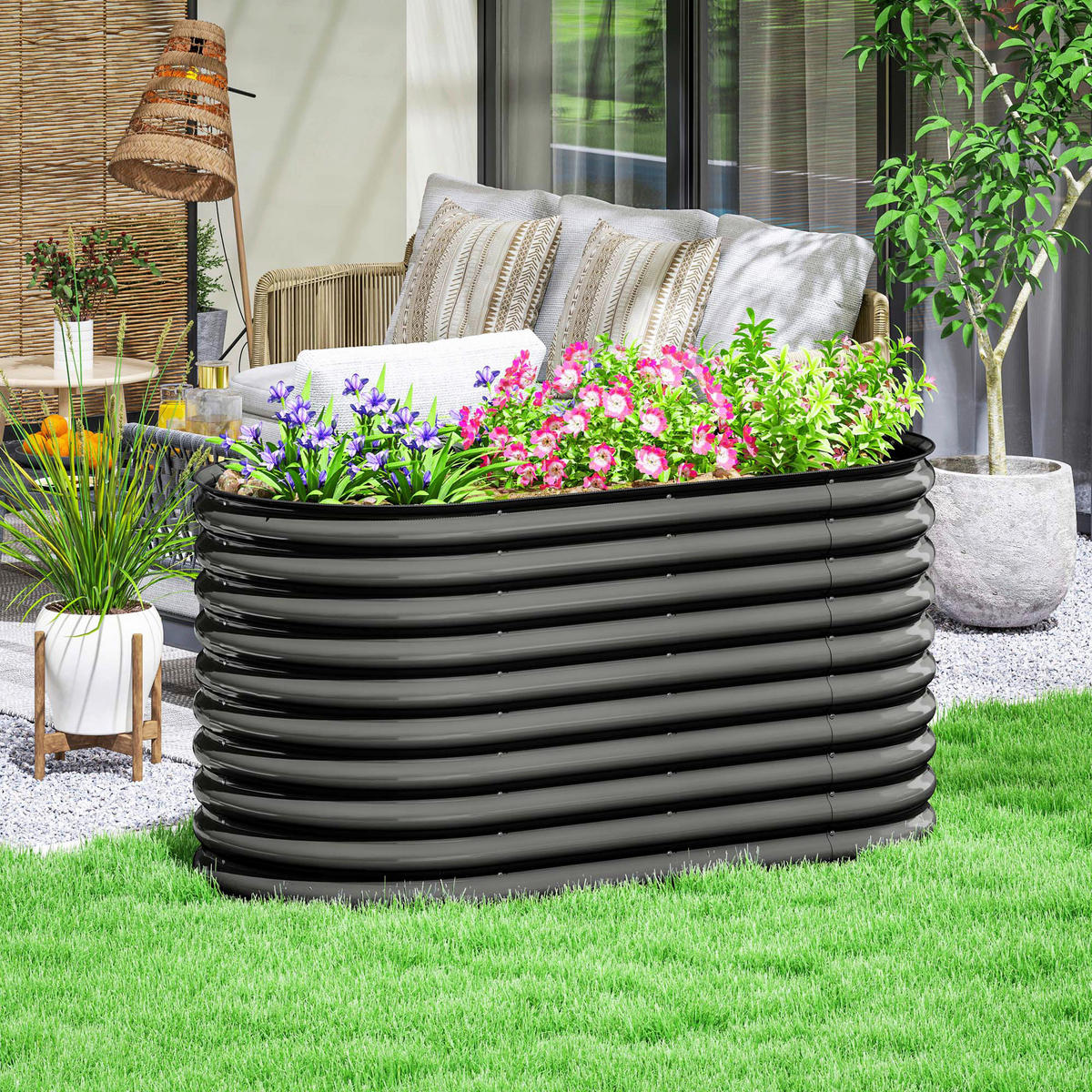 Outsunny Hochbeet dunkelgrau Stahl B/H/L: ca. 80x80x160 cm Hochbeet - dunkelgrau (160,00/80,00/80,00cm) - Outsunny