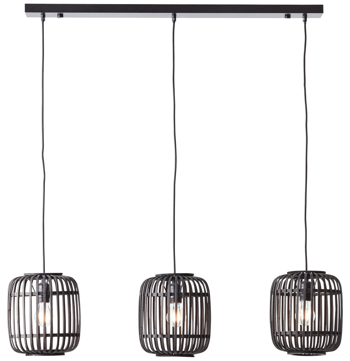 Brilliant Pendelleuchte Woodrow 93778/76 natur schwarz Bambus Metall B/H/T: ca. 105x125x21,5 cm E27 3 Brennstellen Pendelleuchte Woodrow 93778/76 - natur/schwarz (105,00/125,00/21,50cm) - Brilliant