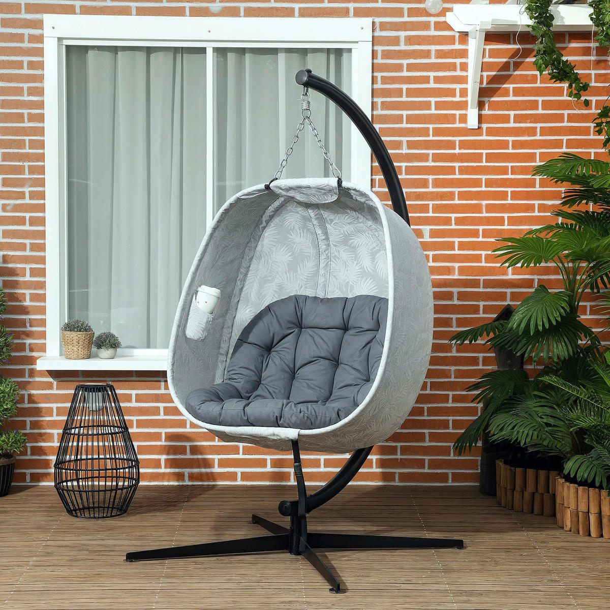 Outsunny Hängesessel grau Polyester B/H/L: ca. 90x180x126 cm Hängesessel - grau (126,00/90,00/180,00cm) - Outsunny