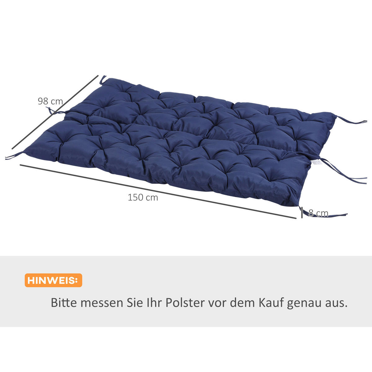 Outsunny Bankauflage blau Polyester B/H/L: ca. 150x8x98 cm Bankauflage - blau (98,00/150,00/8,00cm) - Outsunny