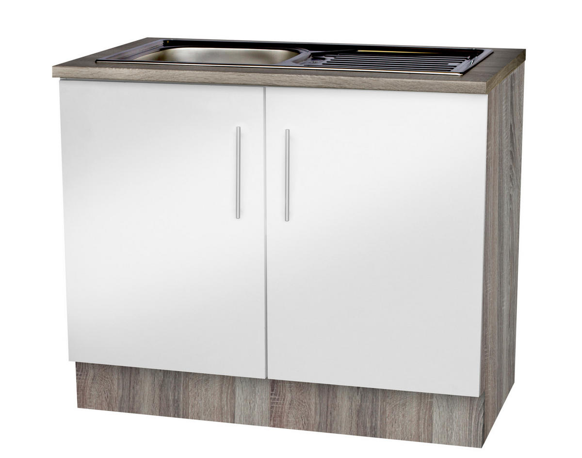 Spülenschrank Judith weiß Hochglanz B/H/T: ca. 100x82x57 cm Judith - weiß/silber (100,00/82,00/57,00cm) - Menke