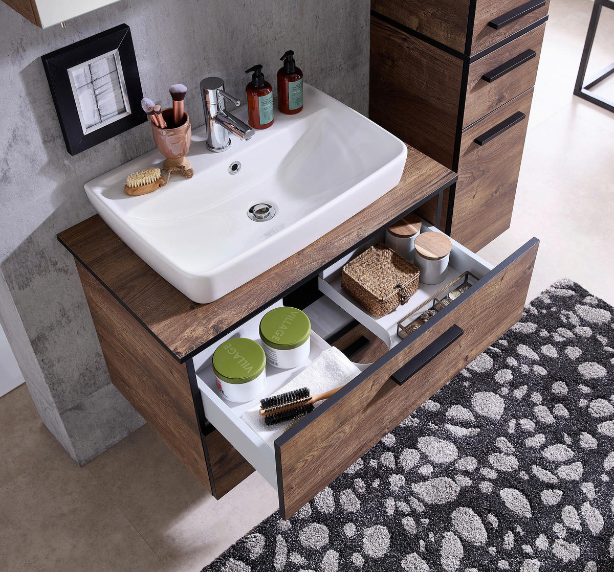 Badezimmer-Set Quickset 374 Eiche Ribeck Nachbildung B/H/T: ca. 75x200x44,5 cm Quickset 374 - Eiche (75,00/200,00/44,50cm) - Pelipal
