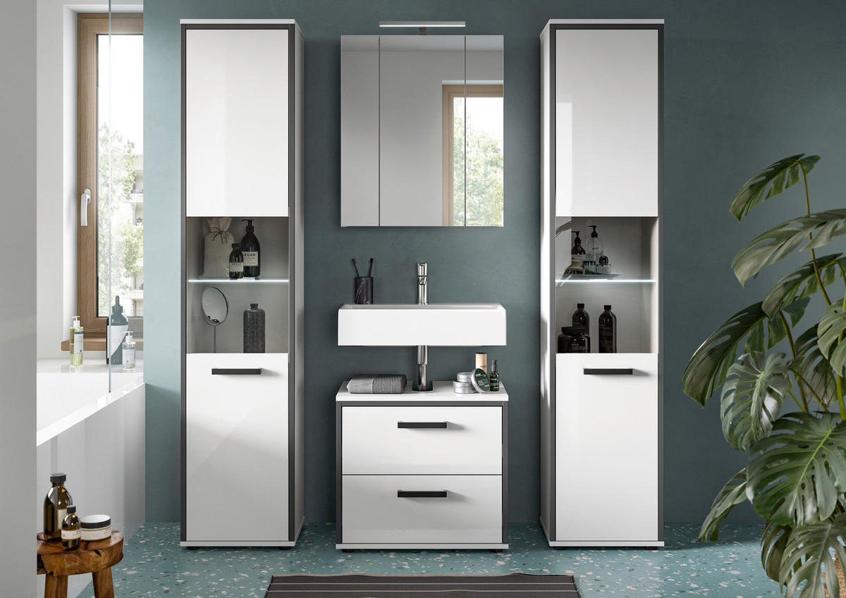 Badblock KOJAK weiß Hochglanz anthrazit grau B/H/T: ca. 171x188x37 cm KOJAK - weiß/anthrazit (171,00/188,00/37,00cm) - xonox.home