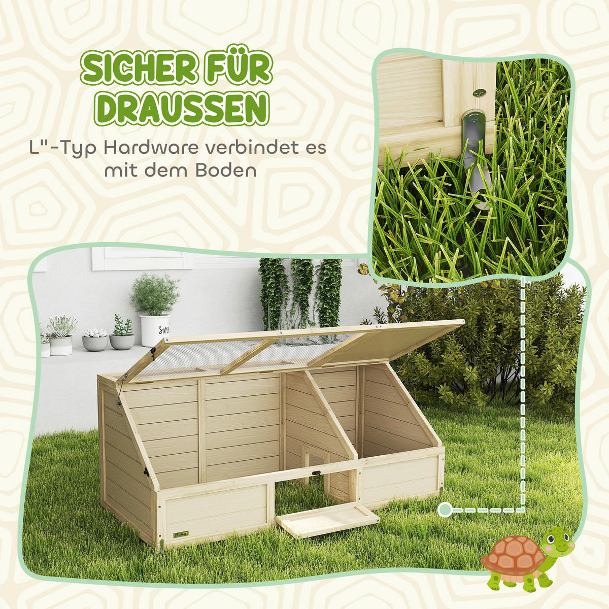 PawHut Schildkrötenhaus Holzoptik Holz B/H/L: ca. 55x50x120 cm Schildkrötenhaus - Holzoptik (120,00/55,00/50,00cm) - PawHut