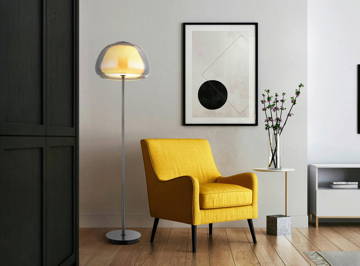 GLOBO Stehleuchte Chrom schwarz Metall Glas B/H/L: ca. 44x37x44 cm Stehleuchte-Avila - schwarz/Chrom (44,00/44,00/37,00cm) - GLOBO