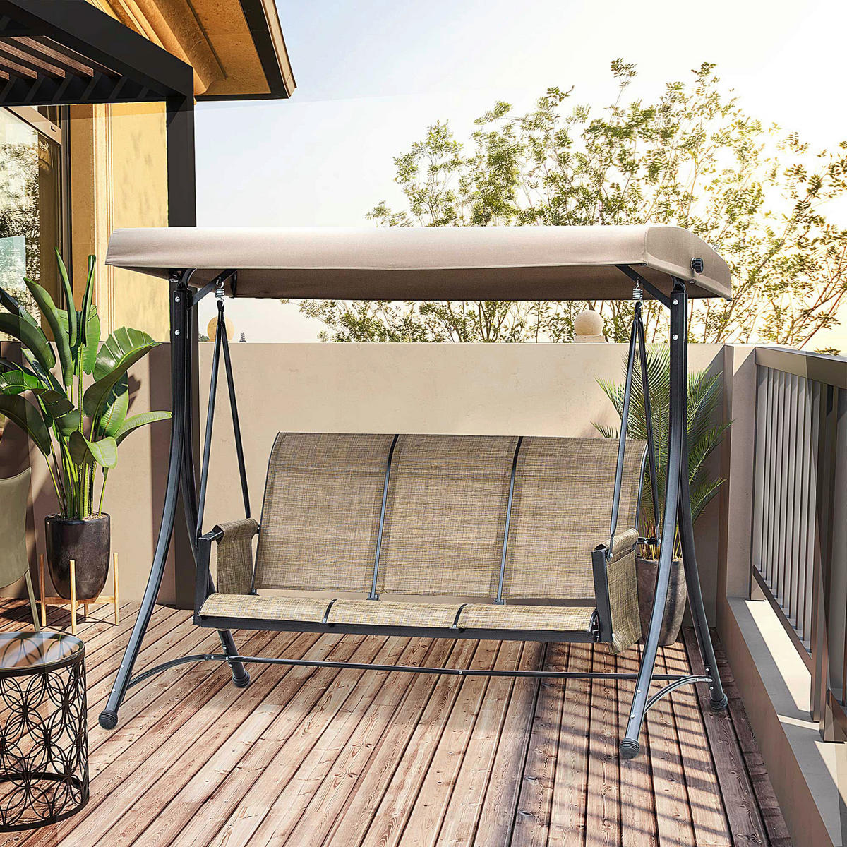 Outsunny Hollywoodschaukel braun Polyester B/H/L: ca. 128x172x196 cm Hollywoodschaukel - braun (196,00/128,00/172,00cm) - Outsunny