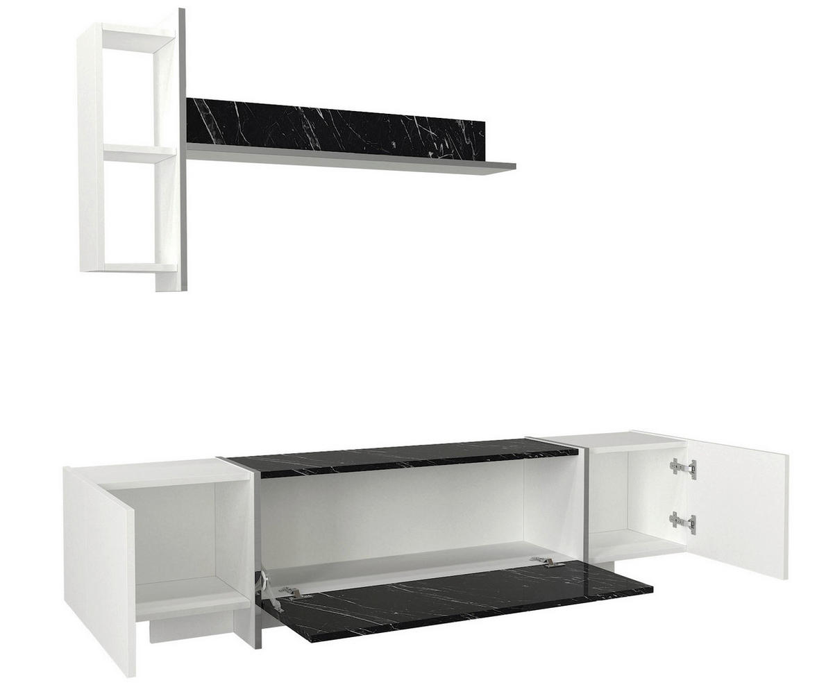 Wohnwand Veyron weiß Marmoroptik schwarz B/H/T: ca. 180x45x32 cm Veyron - weiß/Marmoroptik (180,00/45,00/32,00cm) - moebel17