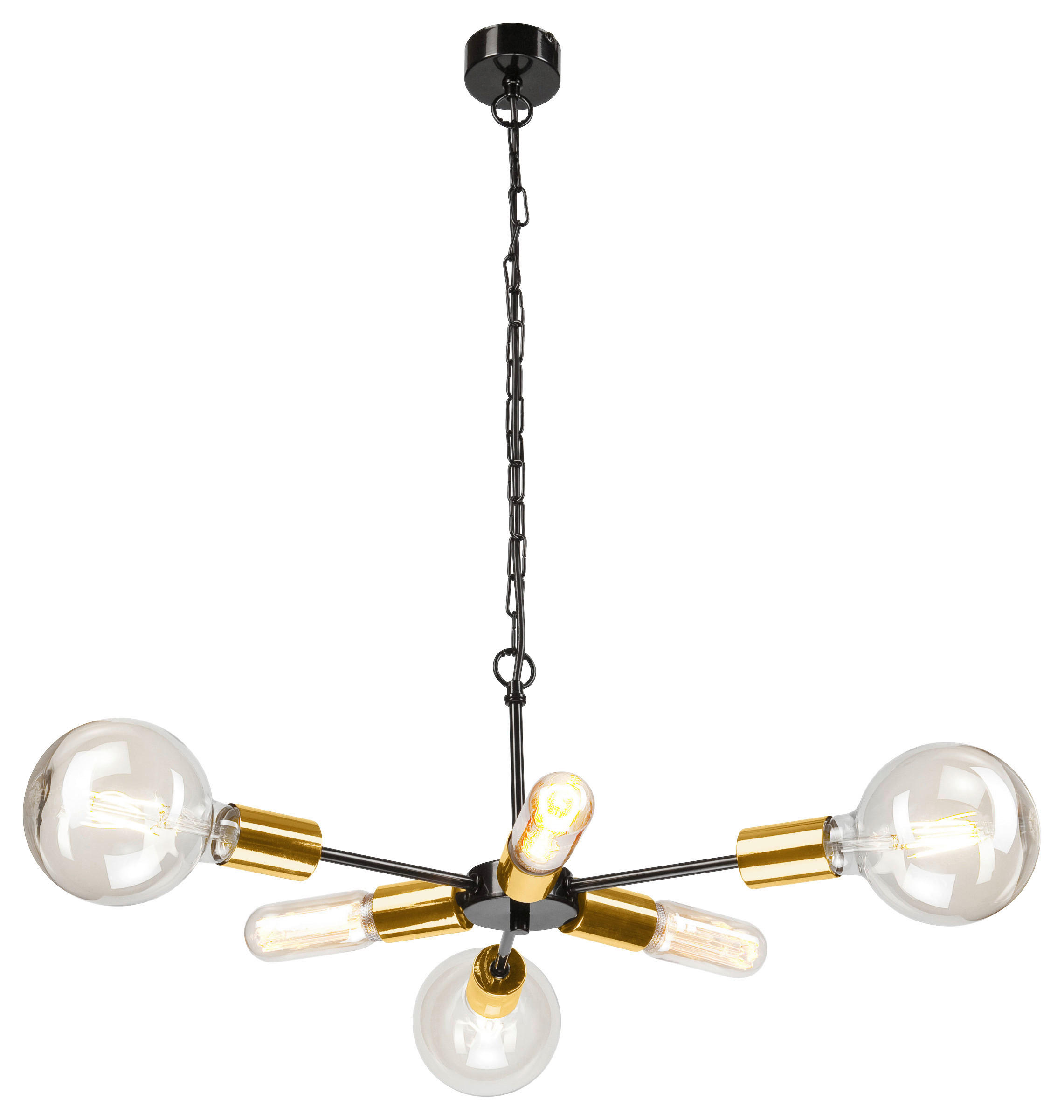 Lamkur Pendelleuchte STARLA 42770 gold schwarz Stahl H/L: ca. 74x34 cm E27 6 Brennstellen Starla - gold/schwarz (34,00cm) - Lamkur