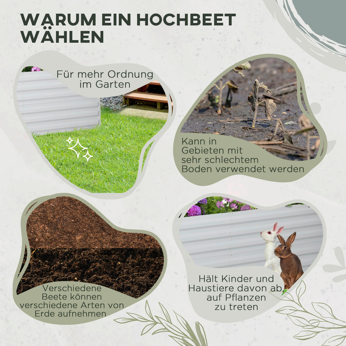 Outsunny Hochbeet hellgrau Stahl B/H/L: ca. 90x59x180 cm Hochbeet - hellgrau (180,00/90,00/59,00cm) - Outsunny
