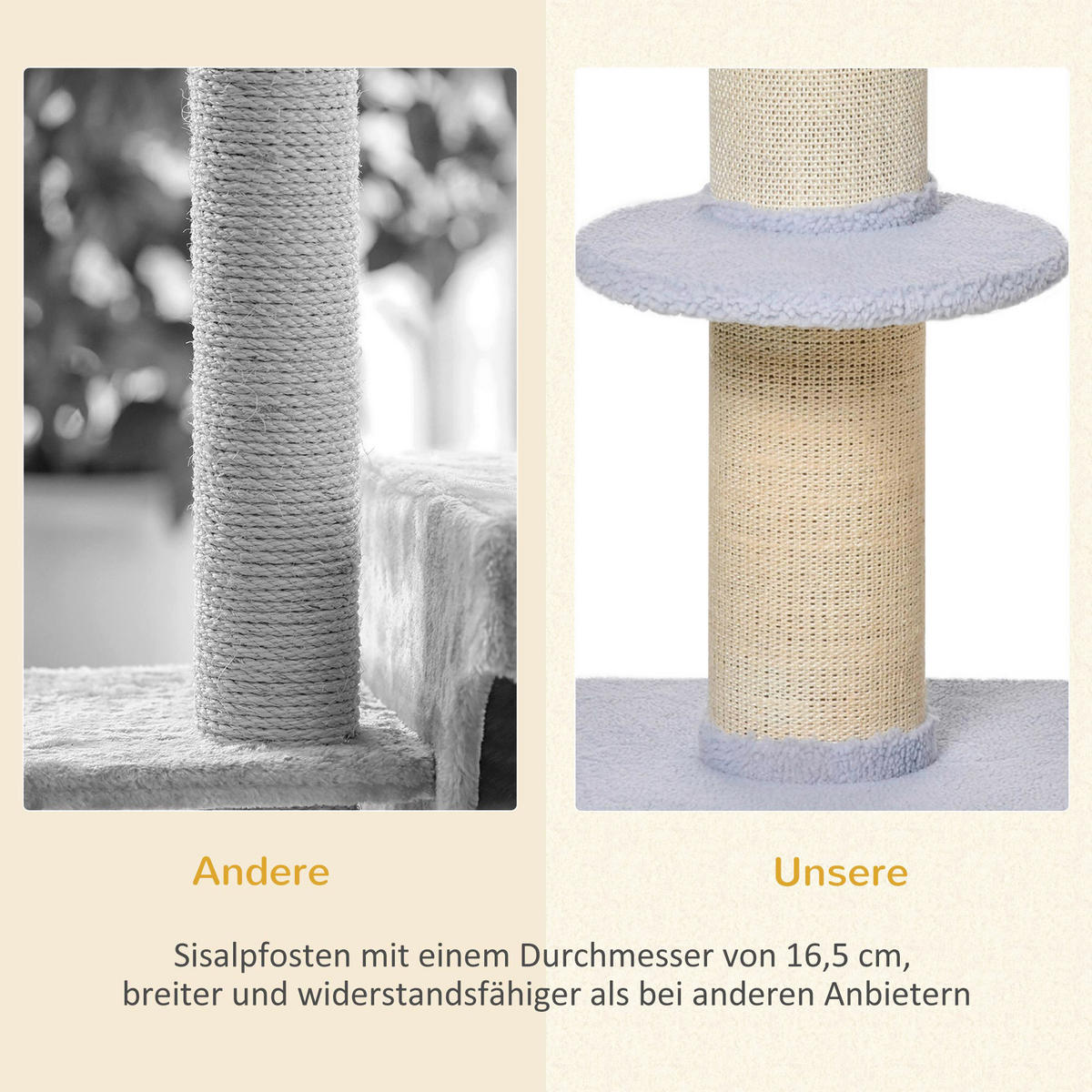 PawHut Kratzbaum hellgrau Sisal B/H/L: ca. 45x91x45 cm Kratzbaum - hellgrau (45,00/45,00/91,00cm) - PawHut