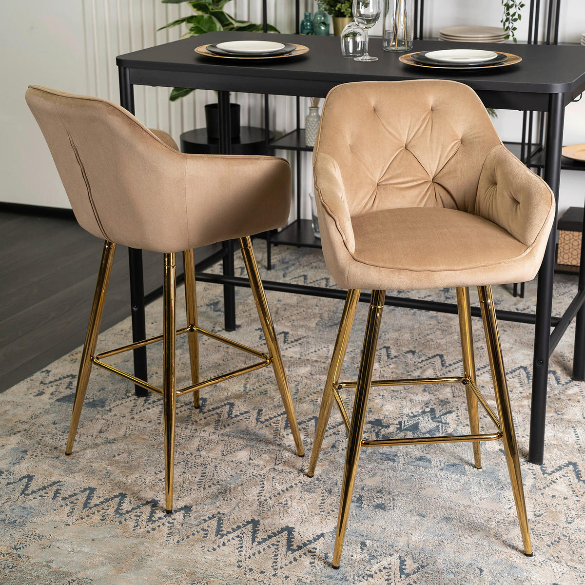 Barhocker SALEM beige Velourstoff B/H/T: ca. 53x105x58 cm SALEM - beige (53,00/105,00/58,00cm) - WIPMEB