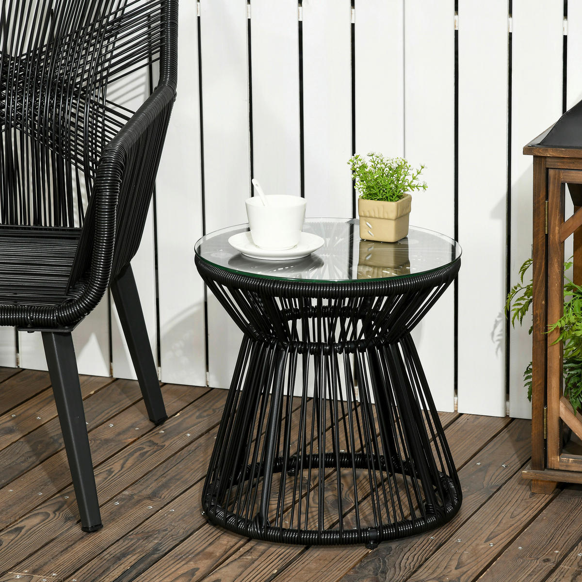 Outsunny Beistelltisch schwarz Eisen B/H/L: ca. 40x40x42 cm Rattan_Beistelltisch - schwarz (42,00/40,00/40,00cm) - Outsunny