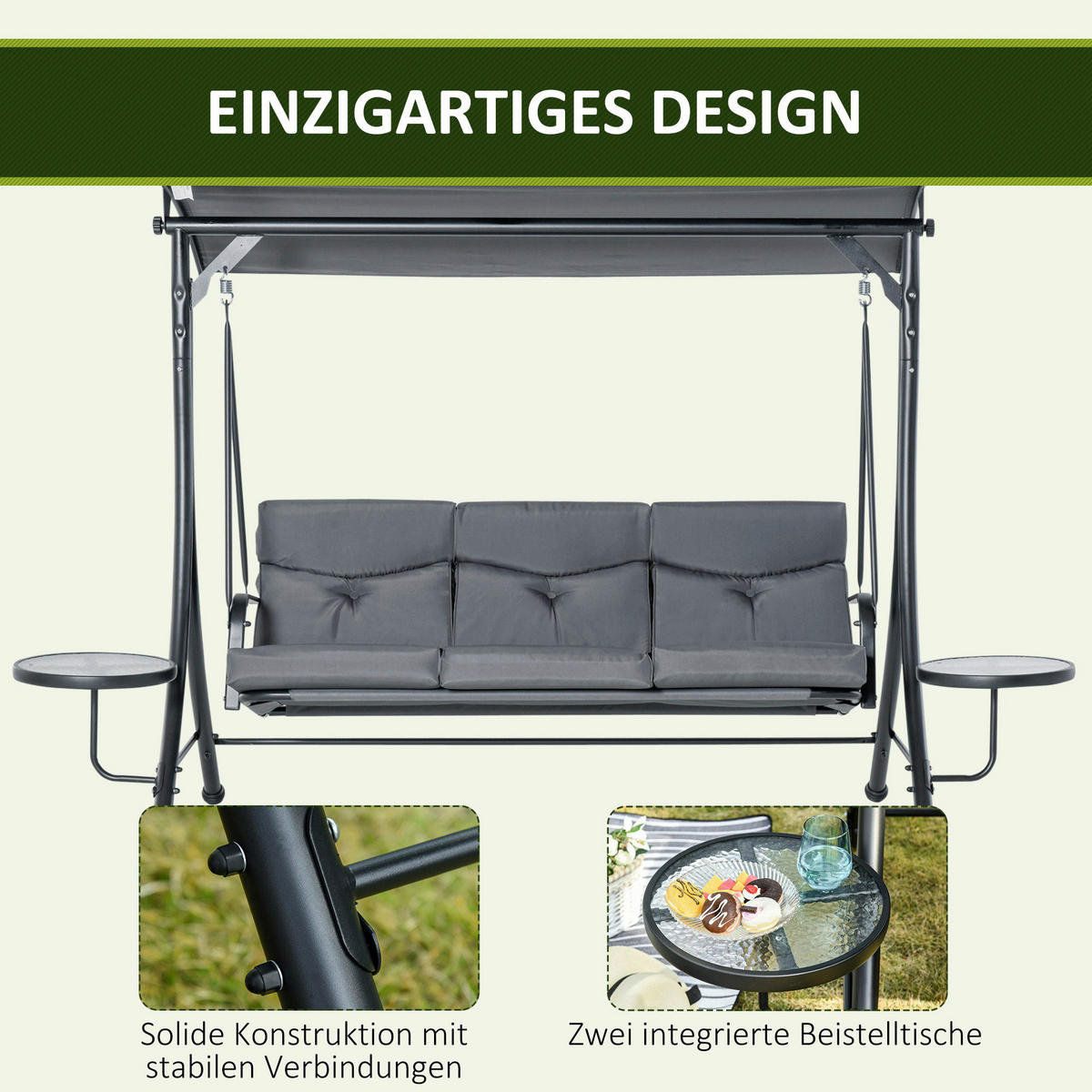Outsunny Hollywoodschaukel grau Polyester B/H/L: ca. 125x177x271 cm Hollywoodschaukel - grau (271,00/125,00/177,00cm) - Outsunny